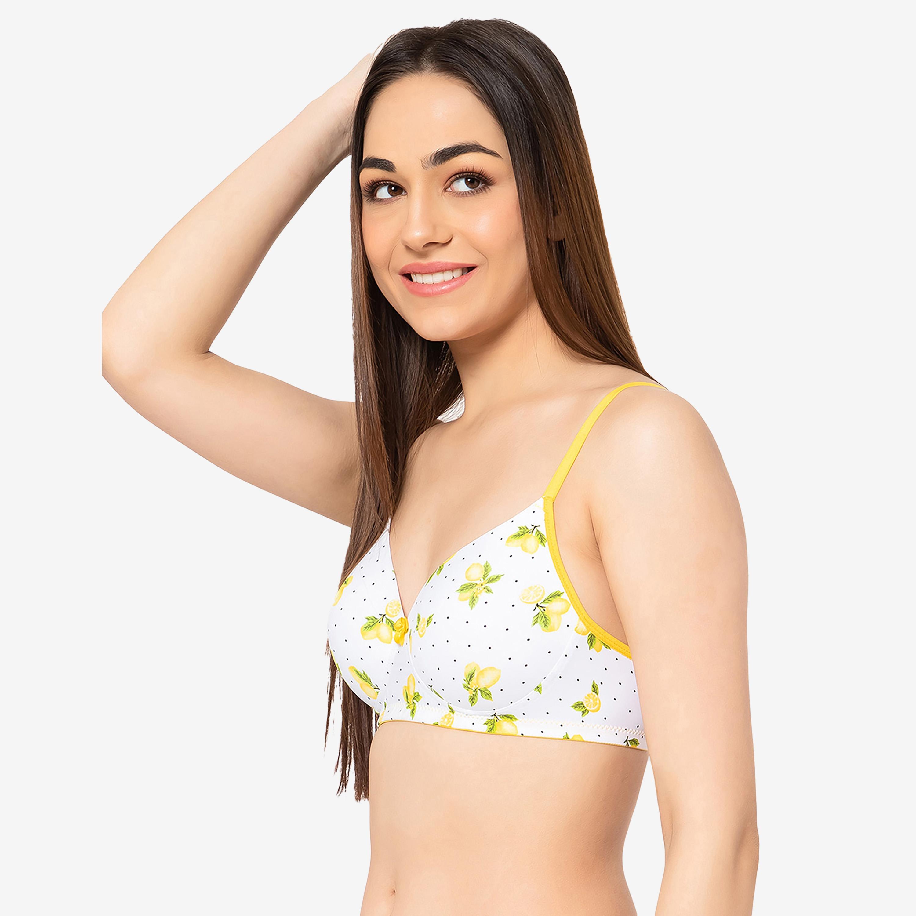Clovia Padded Non-Wired Full Cup Lemon Print Women's T-Shirt Bra in White-women-clothing-lingerie-bras-image-3