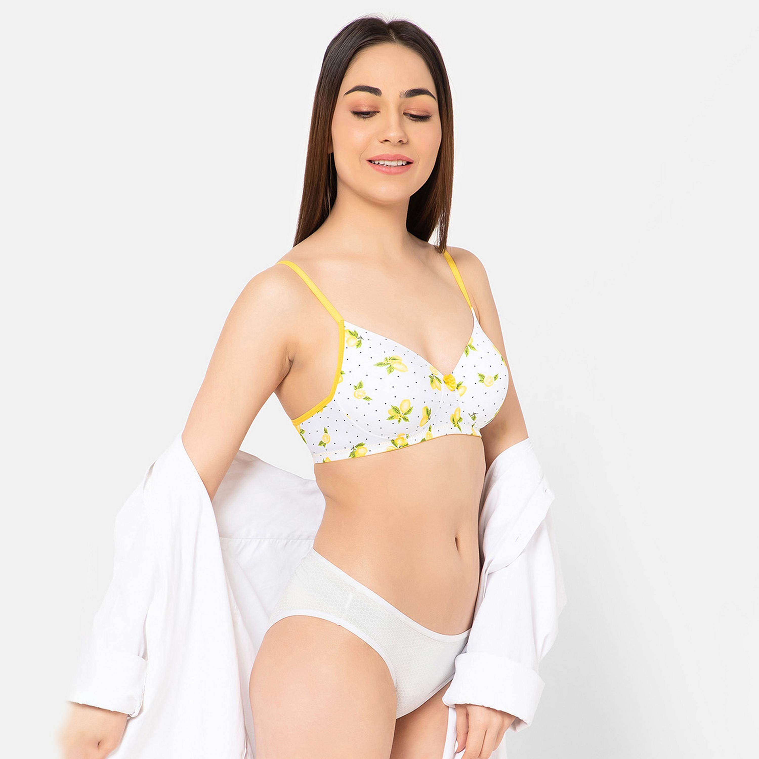 Clovia Padded Non-Wired Full Cup Lemon Print Women's T-Shirt Bra in White-women-clothing-lingerie-bras-image-6