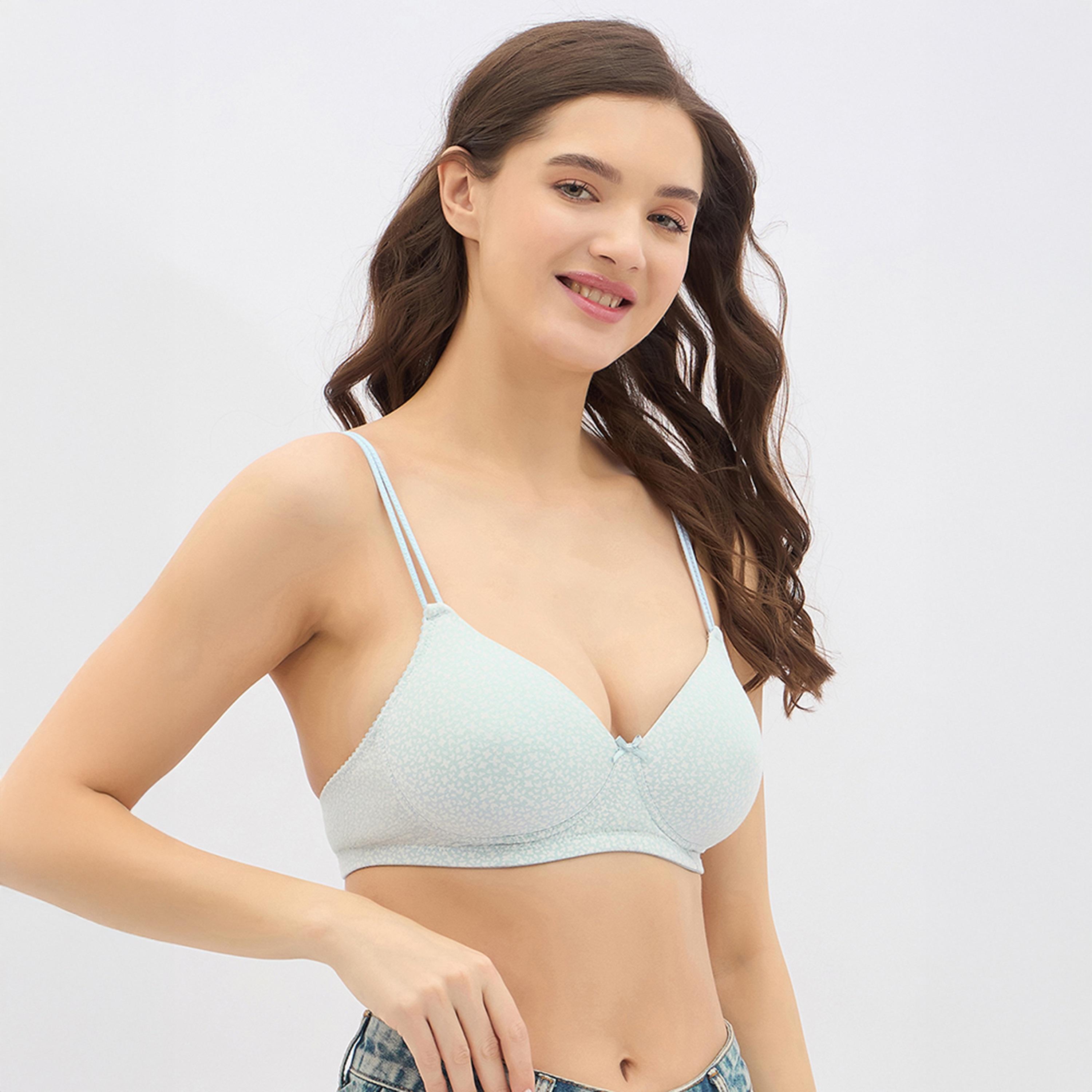 Clovia Padded Non-Wired Full Coverage Printed Women's T-Shirt Bra in Soft Blue - Cotton-women-clothing-lingerie-bras-image-3
