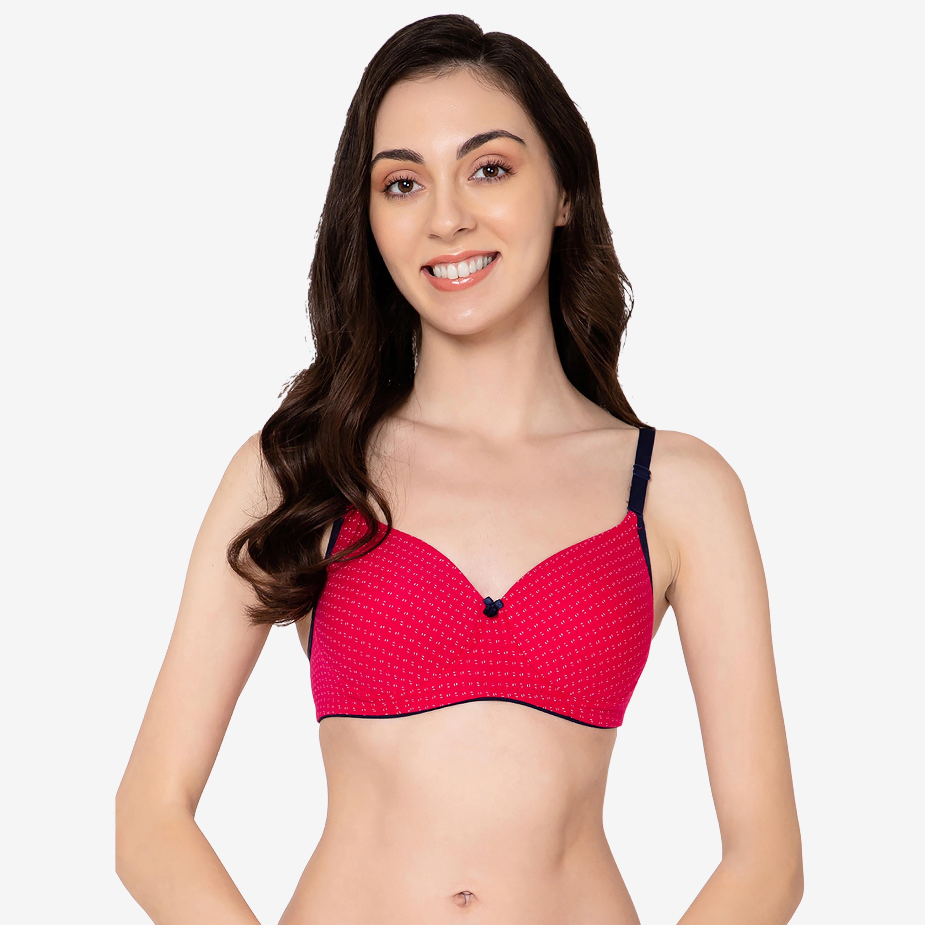 Clovia Padded Non-Wired Printed Full Cup Multiway Women's T-Shirt Bra in Magenta - Cotton-women-clothing-lingerie-bras-image-1