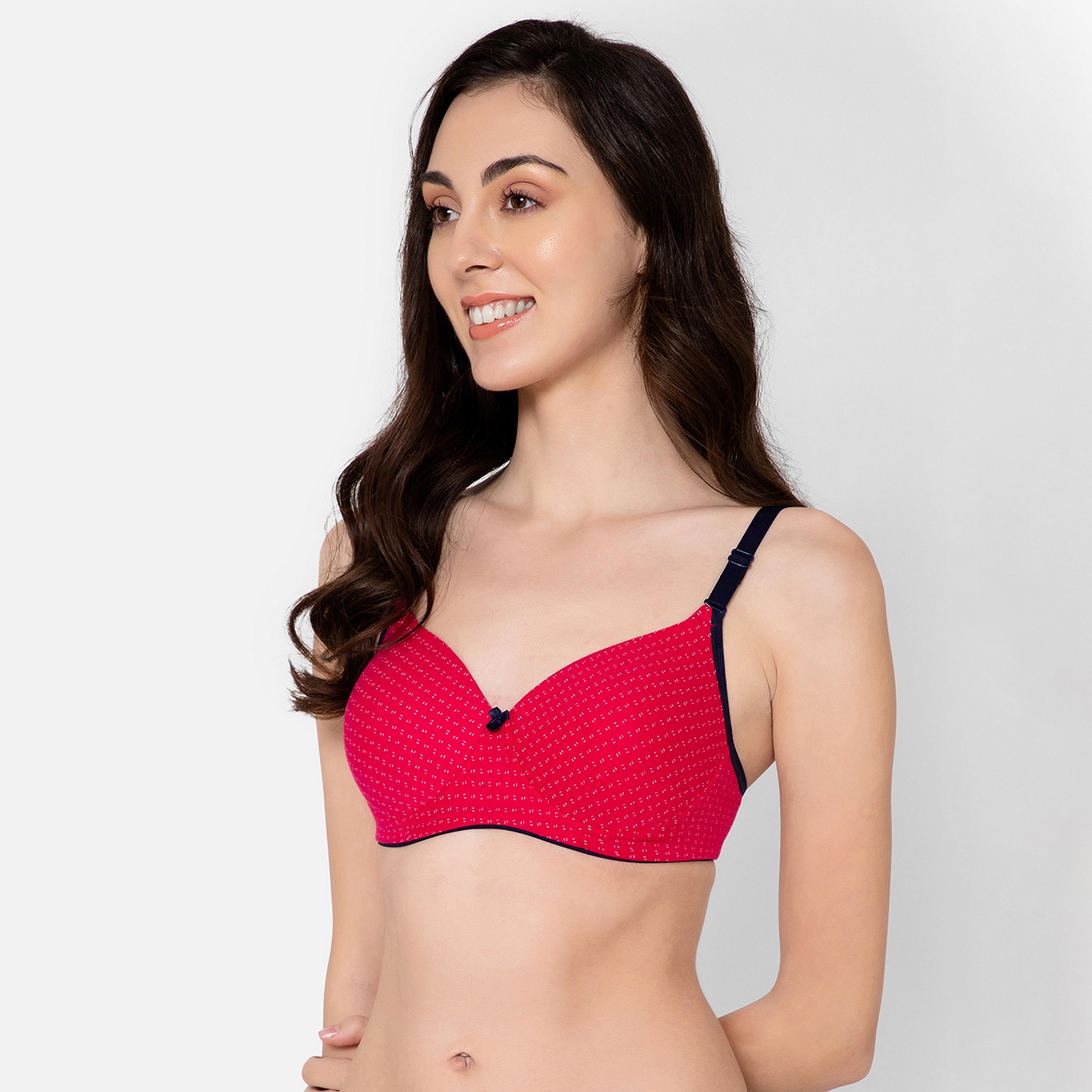 Clovia Padded Non-Wired Printed Full Cup Multiway Women's T-Shirt Bra in Magenta - Cotton-women-clothing-lingerie-bras-image-2