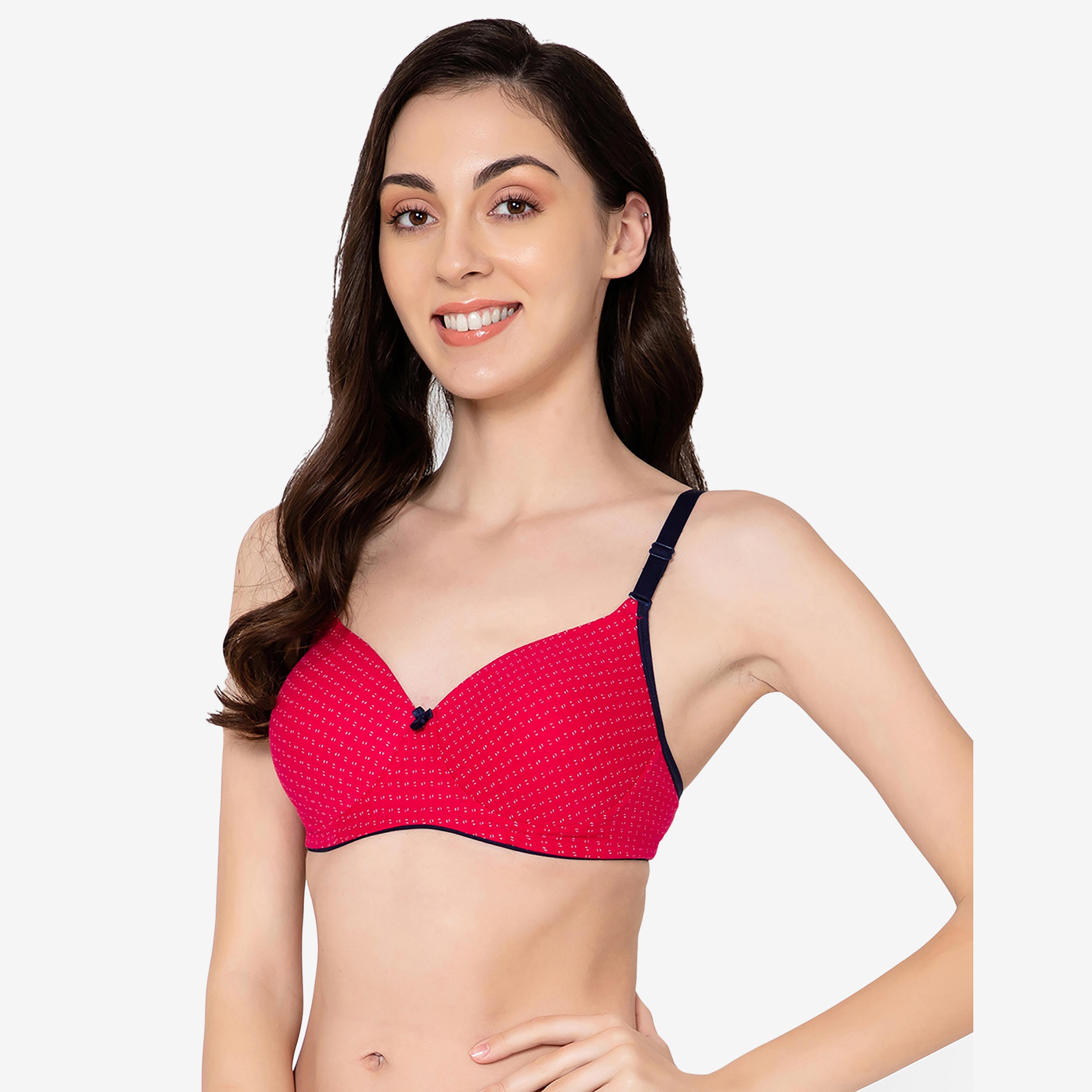 Clovia Padded Non-Wired Printed Full Cup Multiway Women's T-Shirt Bra in Magenta - Cotton-women-clothing-lingerie-bras-image-3