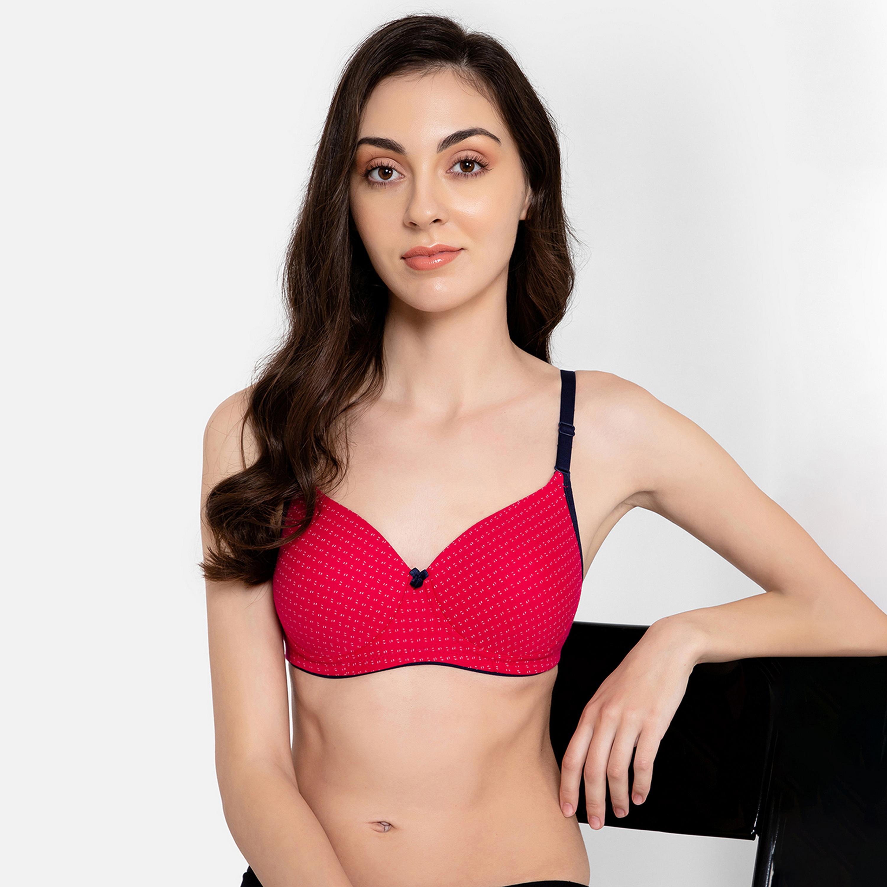 Clovia Padded Non-Wired Printed Full Cup Multiway Women's T-Shirt Bra in Magenta - Cotton-women-clothing-lingerie-bras-image-6
