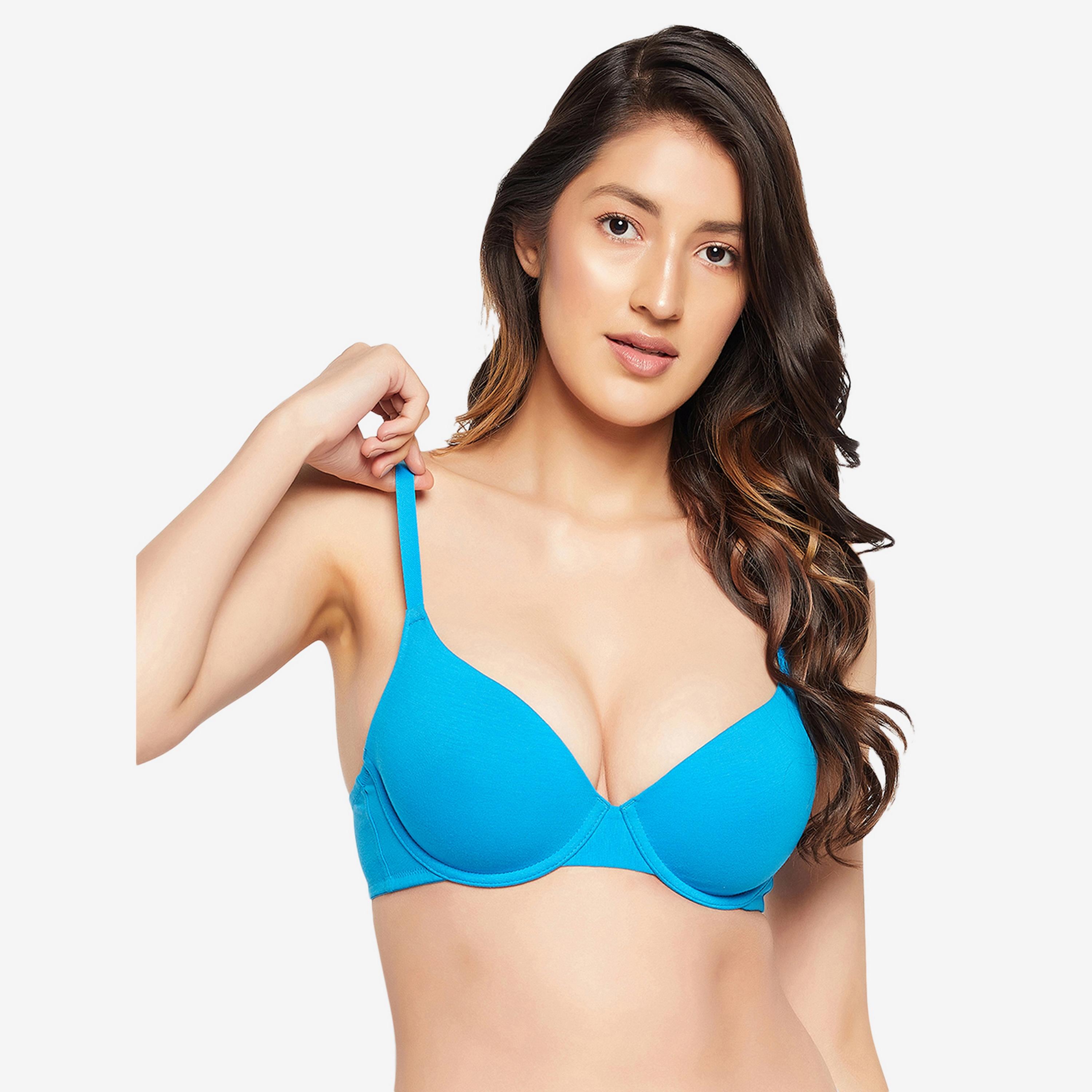 حمالة صدر نسائية مبطنة من كلوفيا بتصميم ديمي كوب باللون الأزرق الفيروزي - قطن-women-clothing-lingerie-bras-image-1