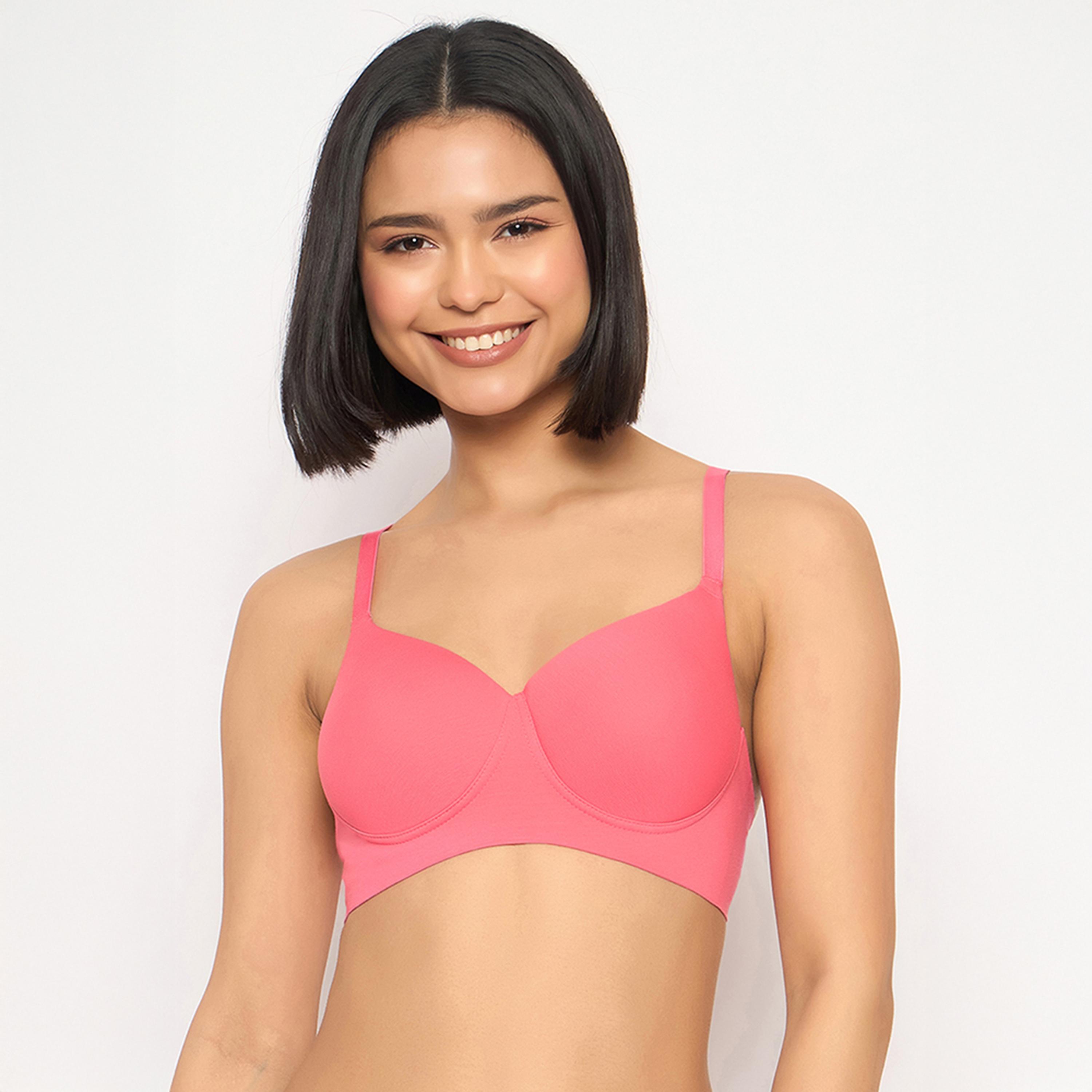 حمالة صدر مبطنة، بدون سلك، بتغطية كاملة، سلسة - قطن وردي فاتح من كلوفيا-women-clothing-lingerie-bras-image-6
