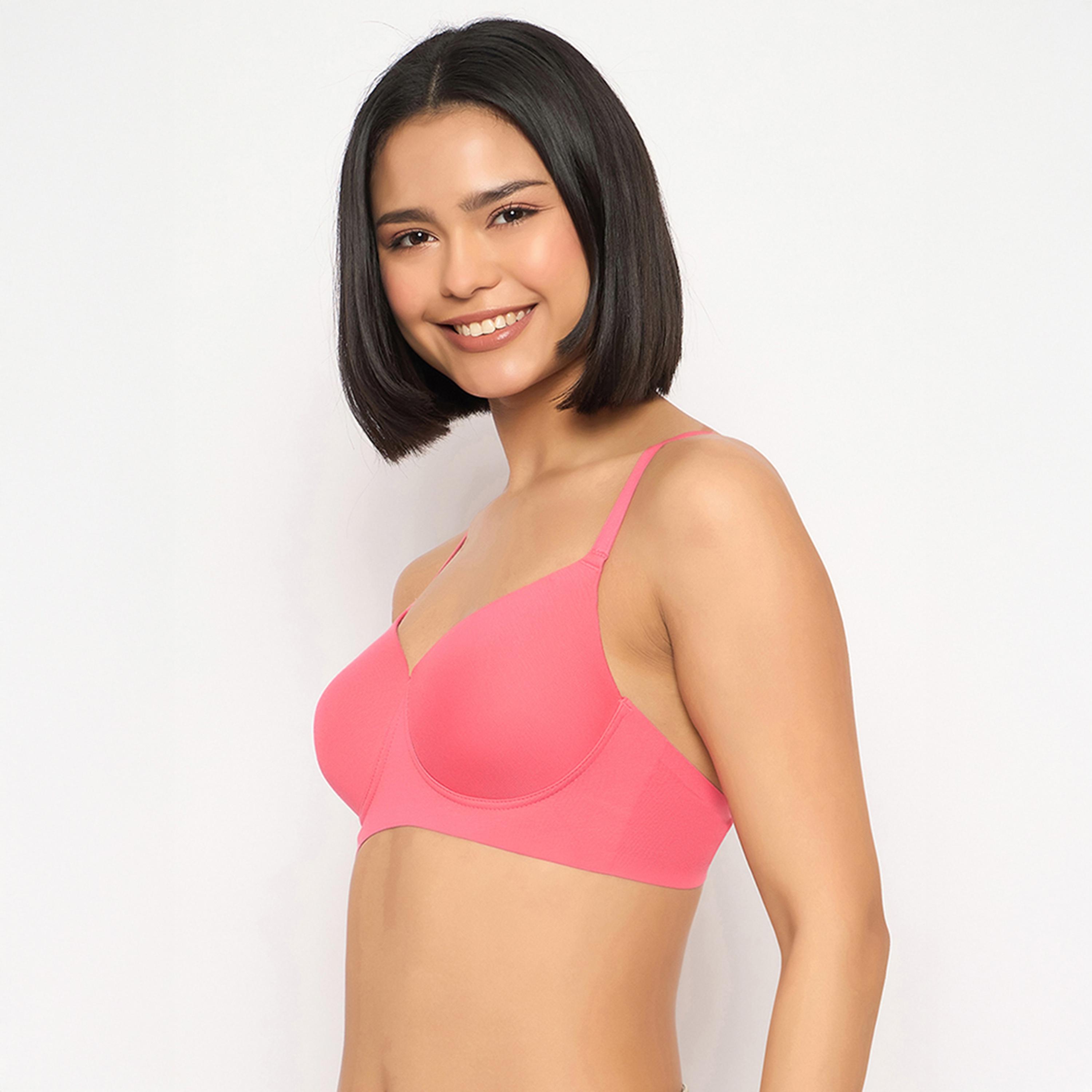 حمالة صدر مبطنة، بدون سلك، بتغطية كاملة، سلسة - قطن وردي فاتح من كلوفيا-women-clothing-lingerie-bras-image-5
