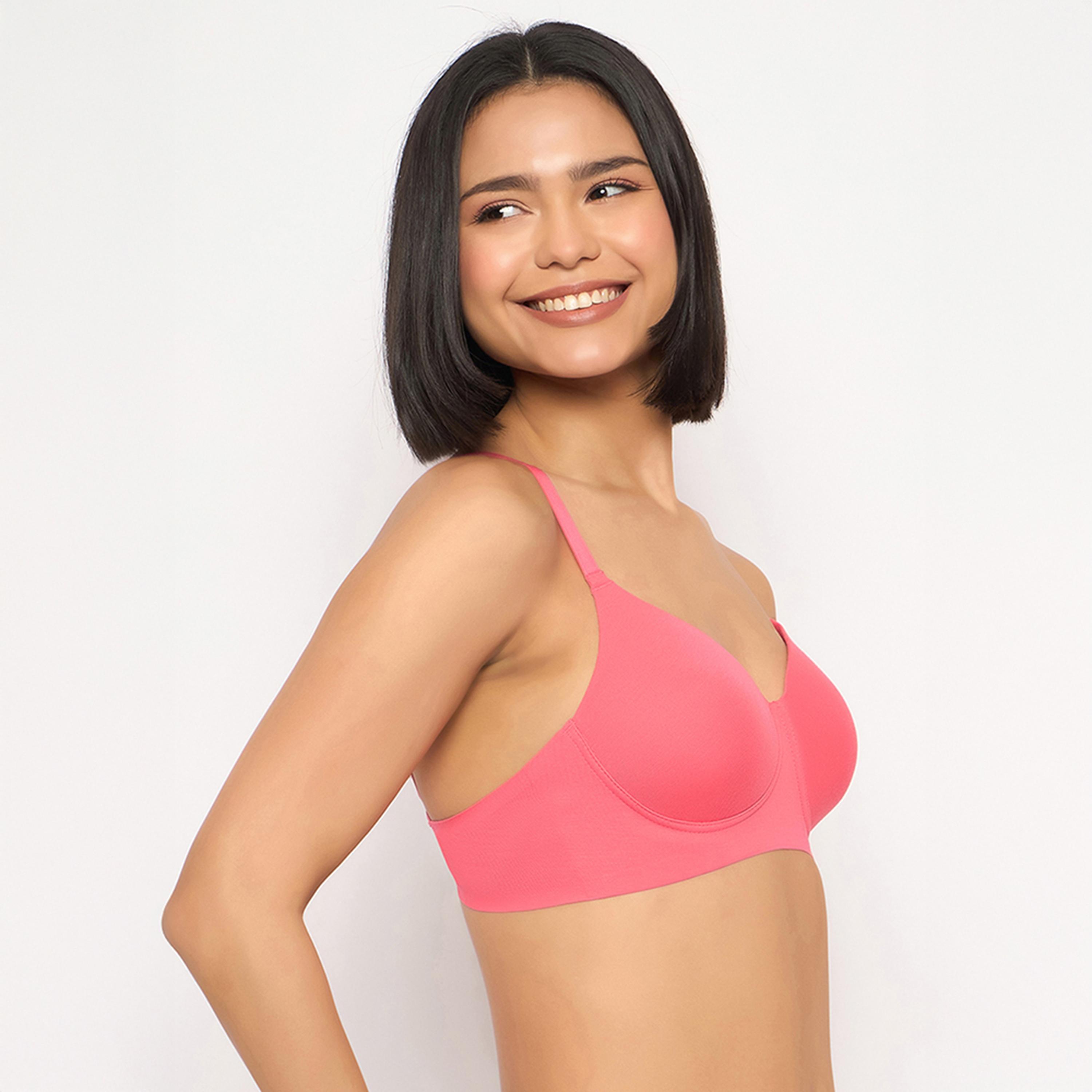 حمالة صدر مبطنة، بدون سلك، بتغطية كاملة، سلسة - قطن وردي فاتح من كلوفيا-women-clothing-lingerie-bras-image-4