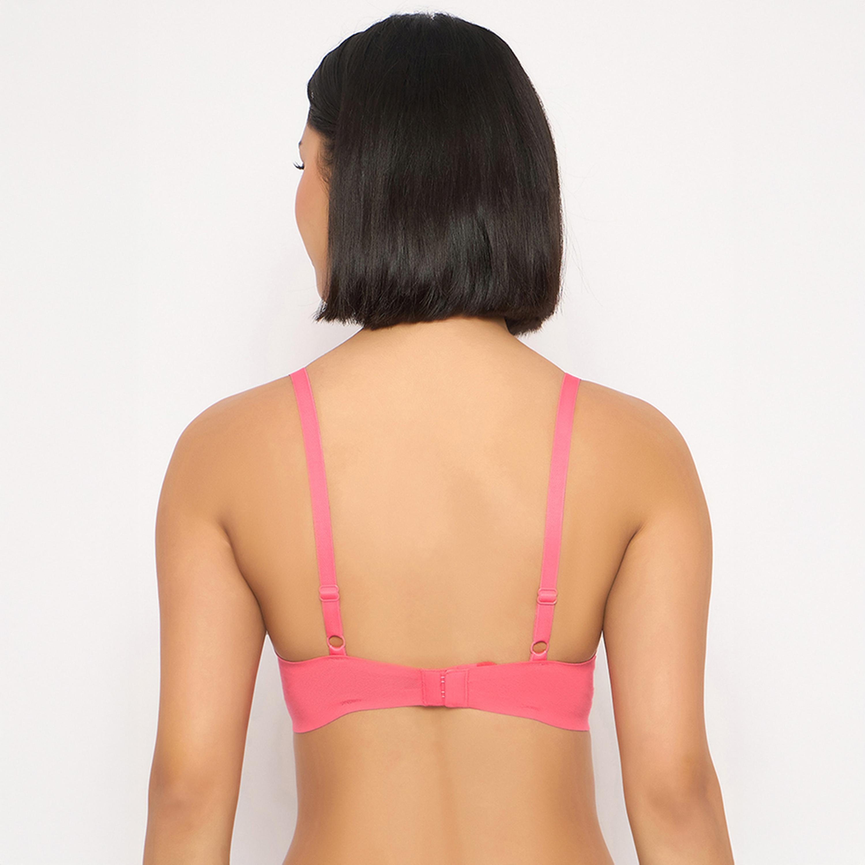 حمالة صدر مبطنة، بدون سلك، بتغطية كاملة، سلسة - قطن وردي فاتح من كلوفيا-women-clothing-lingerie-bras-image-3