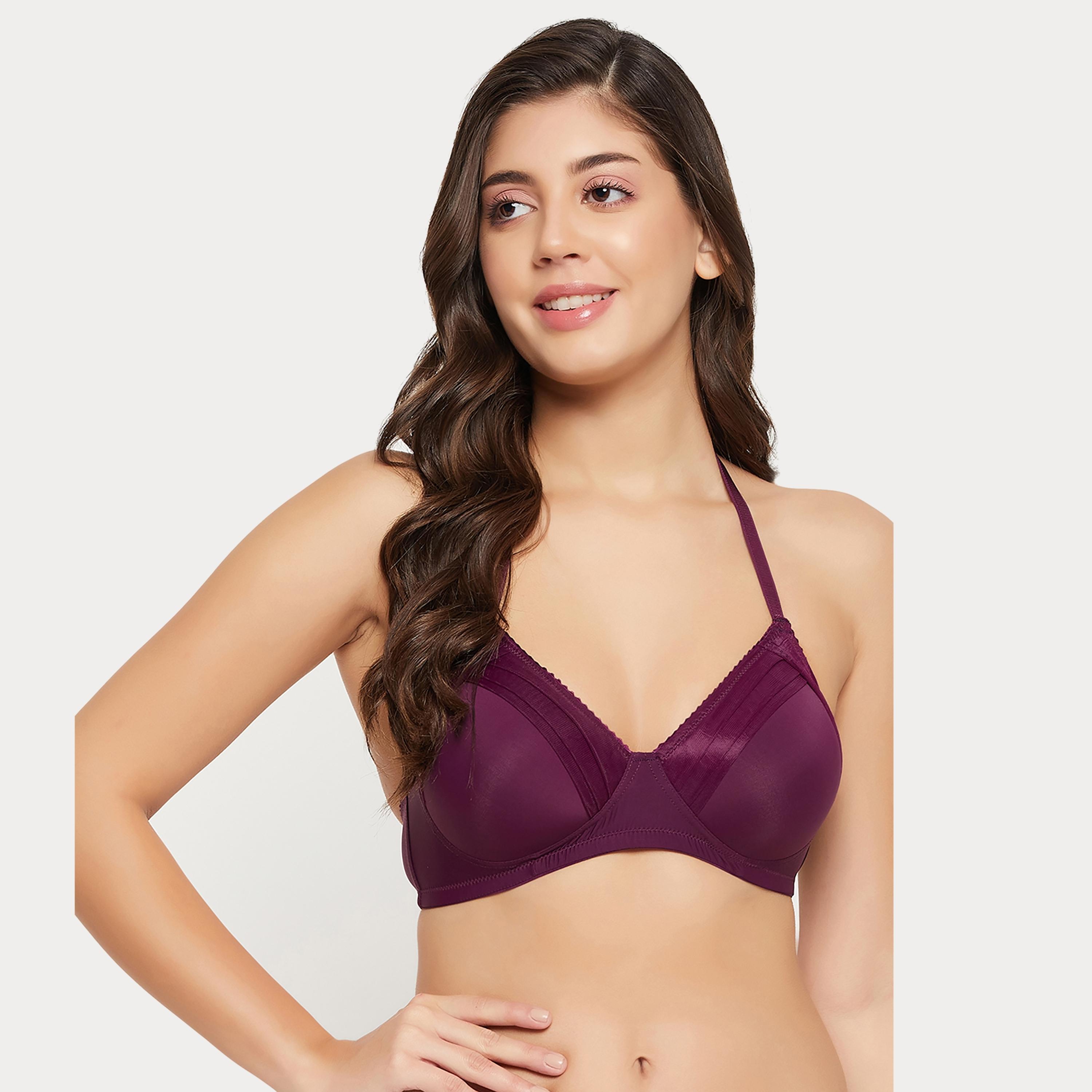حمالة صدر نسائية مبطنة بدون سلك بكوب كامل وفتحة رقبة هالتر باللون البرقوقي من كلوفيا-women-clothing-lingerie-bras-image-1