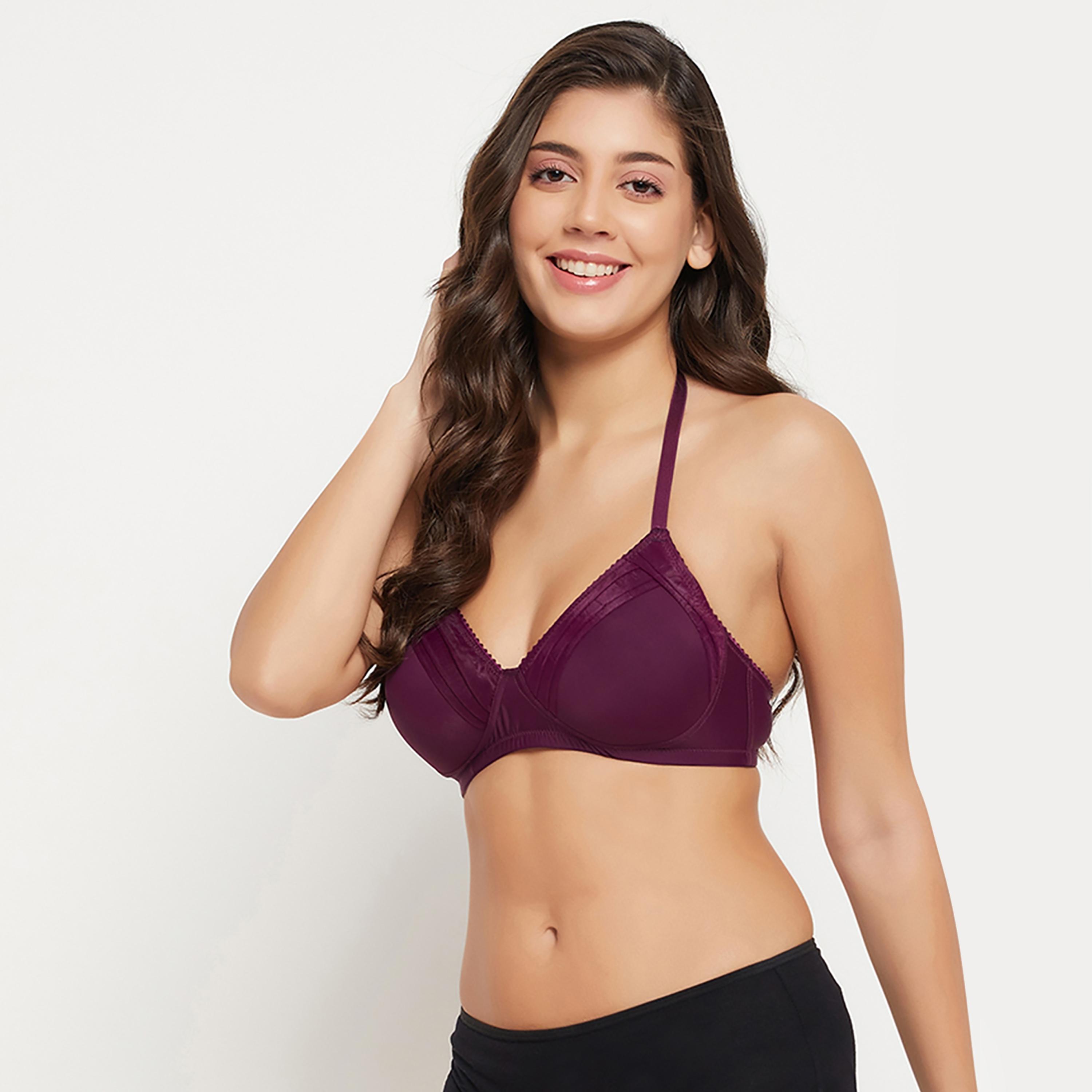 Clovia Padded Non-Wired Full Cup Halter Neck Women's Bra in Plum Colour-women-clothing-lingerie-bras-image-2