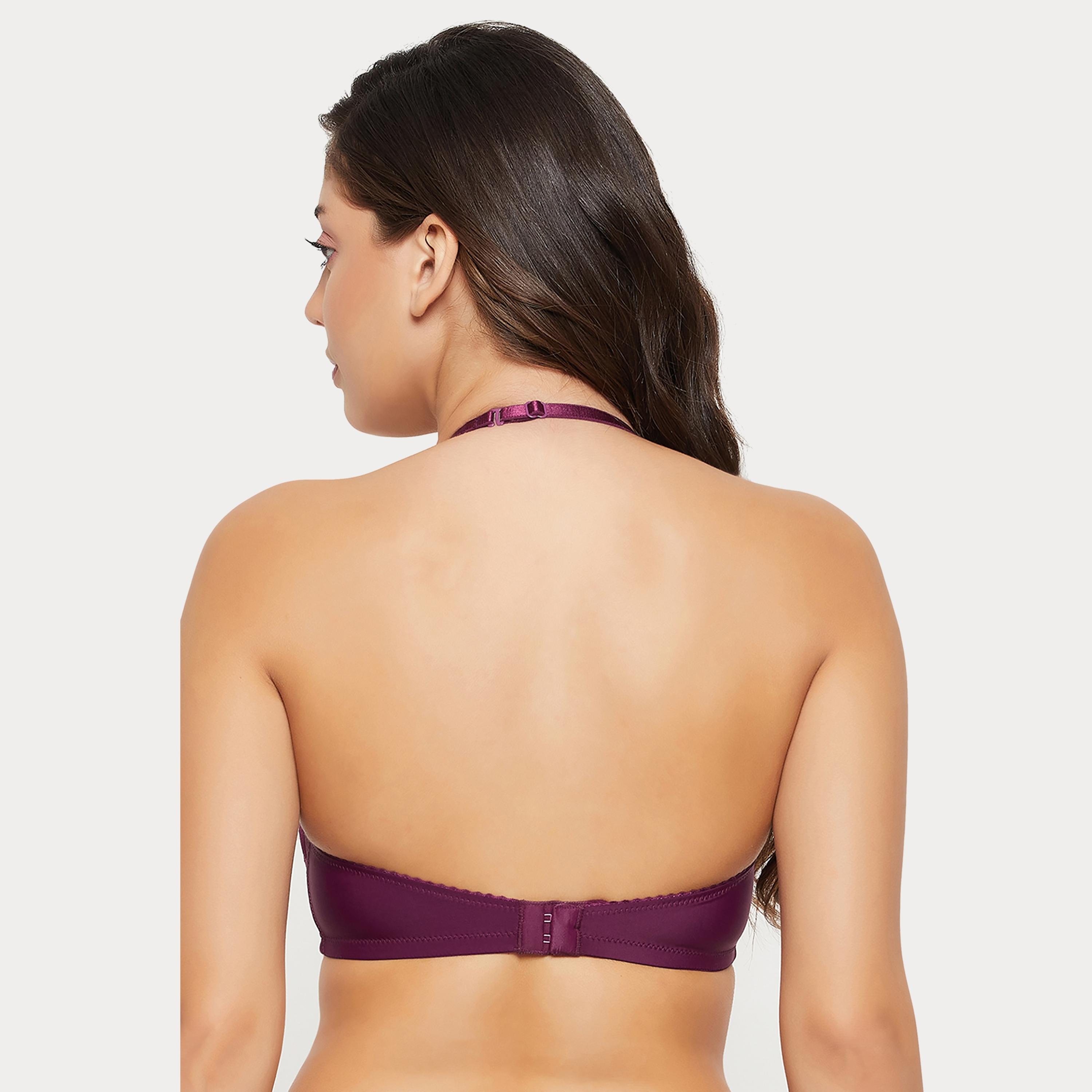 Clovia Padded Non-Wired Full Cup Halter Neck Women's Bra in Plum Colour-women-clothing-lingerie-bras-image-4