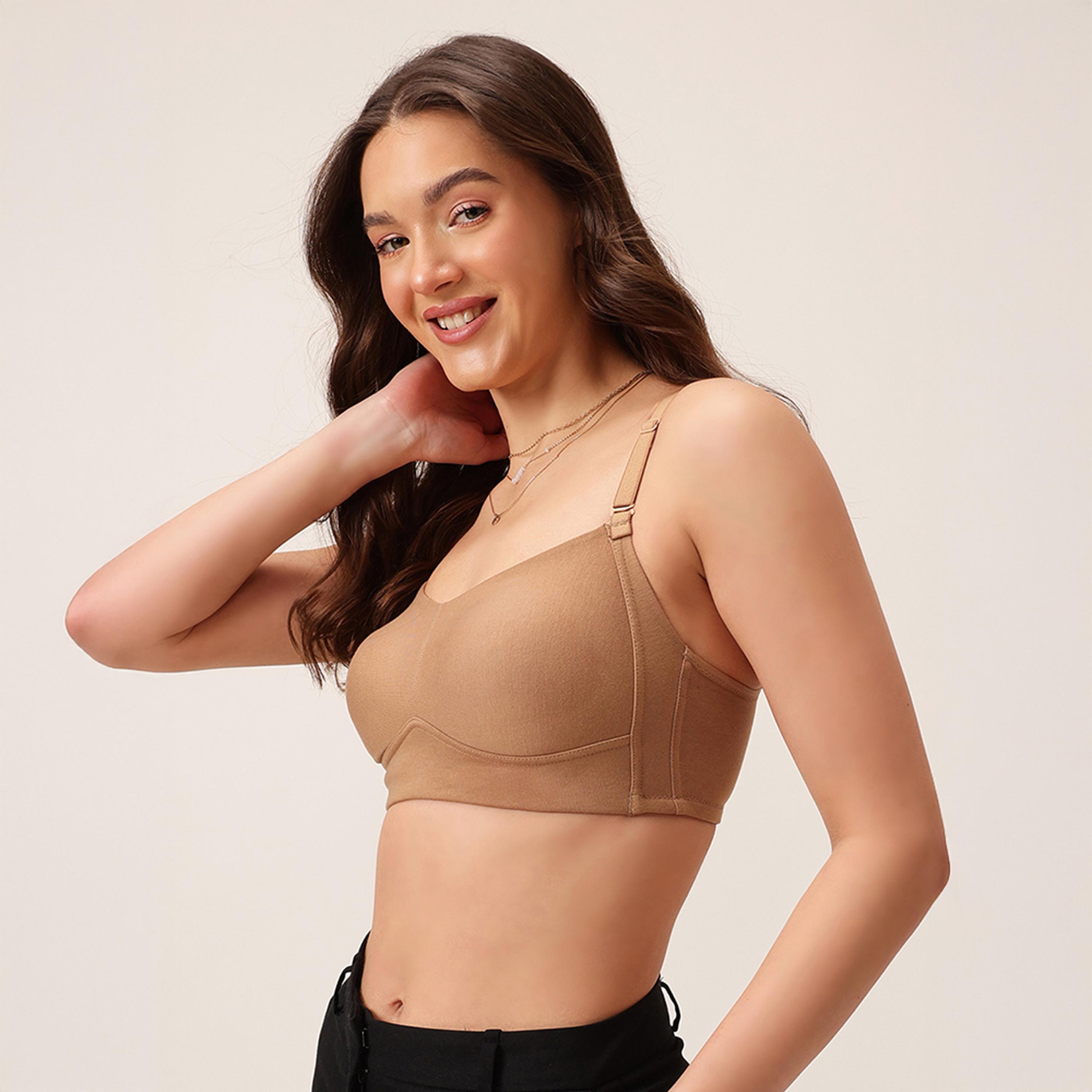 Clovia Non-Padded Non-Wired Full Coverage Multiway Women's T-Shirt Bra in Nude Colour - Cotton-women-clothing-lingerie-bras-image-2