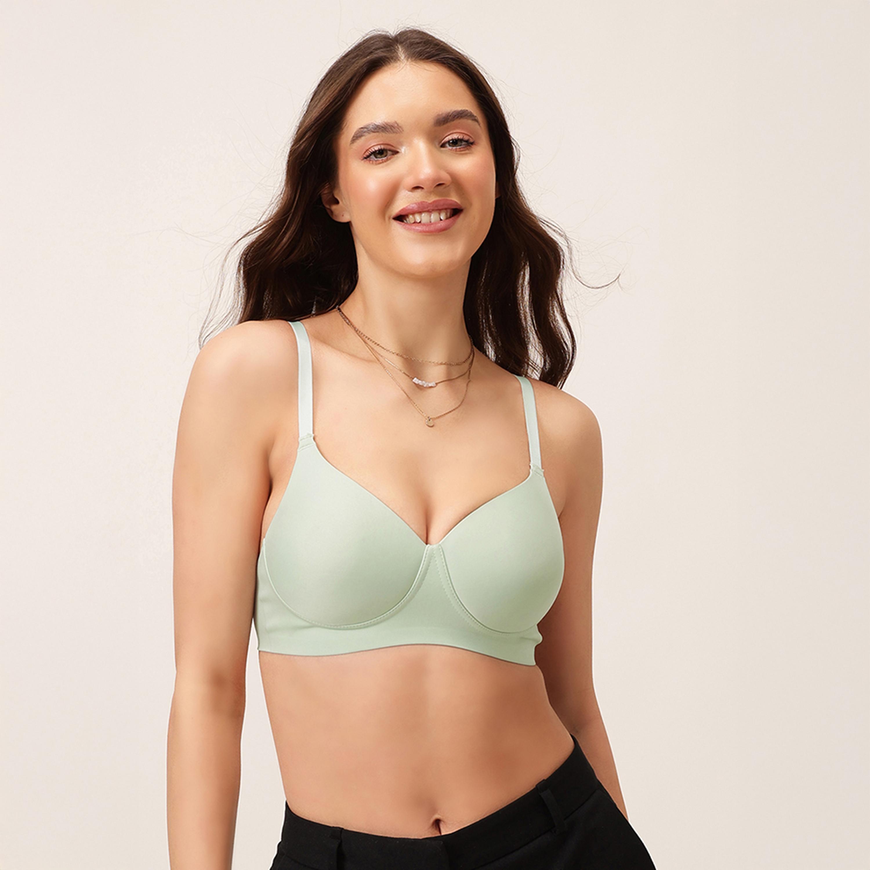 حمالة صدر مبطنة، بدون سلك، بتغطية كاملة، سلسة - أخضر نعناعي من كلوفيا-women-clothing-lingerie-bras-image-1