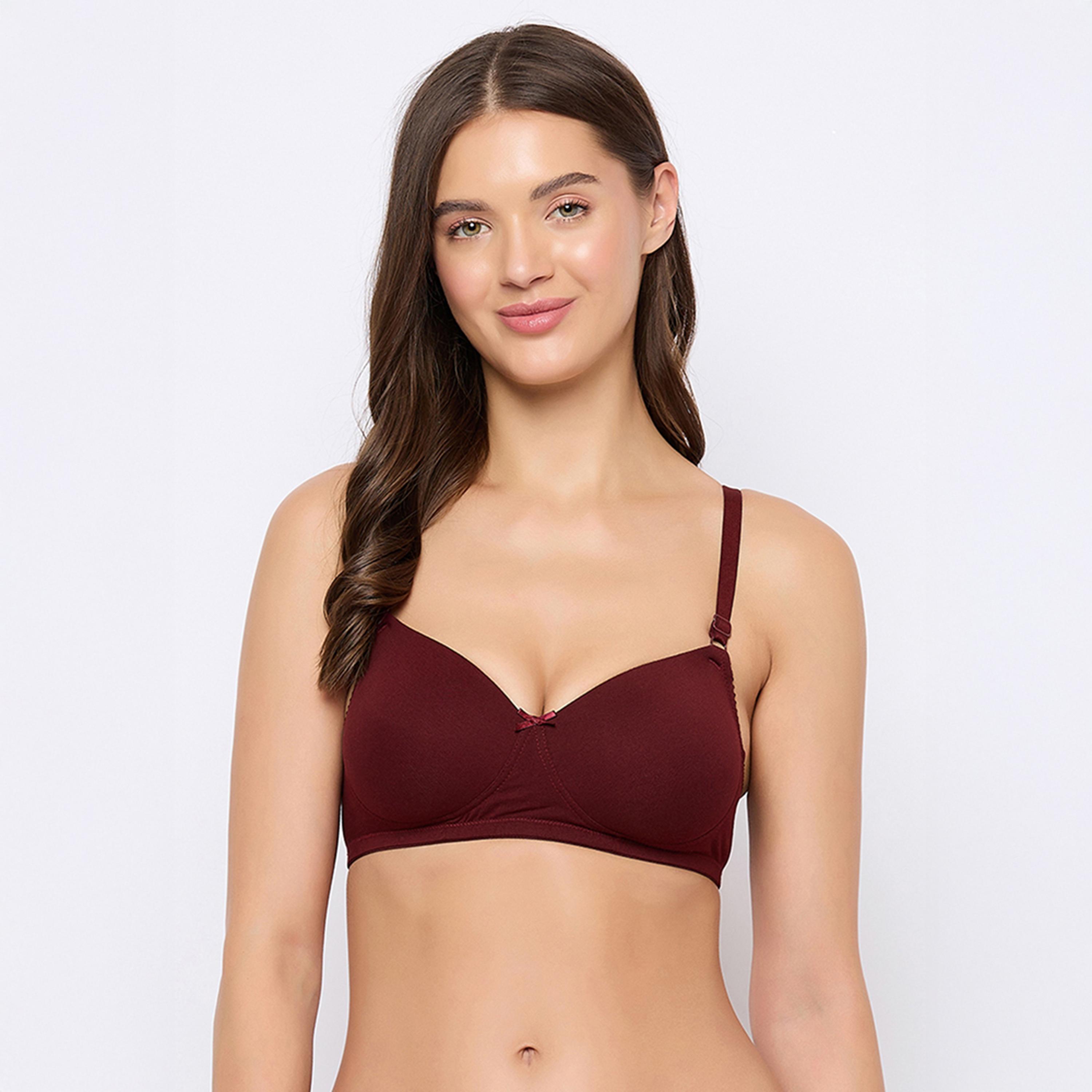 حمالة صدر تي شيرت مبطنة، بدون سلك، بتغطية كاملة - ماروني قطن من كلوفيا-women-clothing-lingerie-bras-image-1