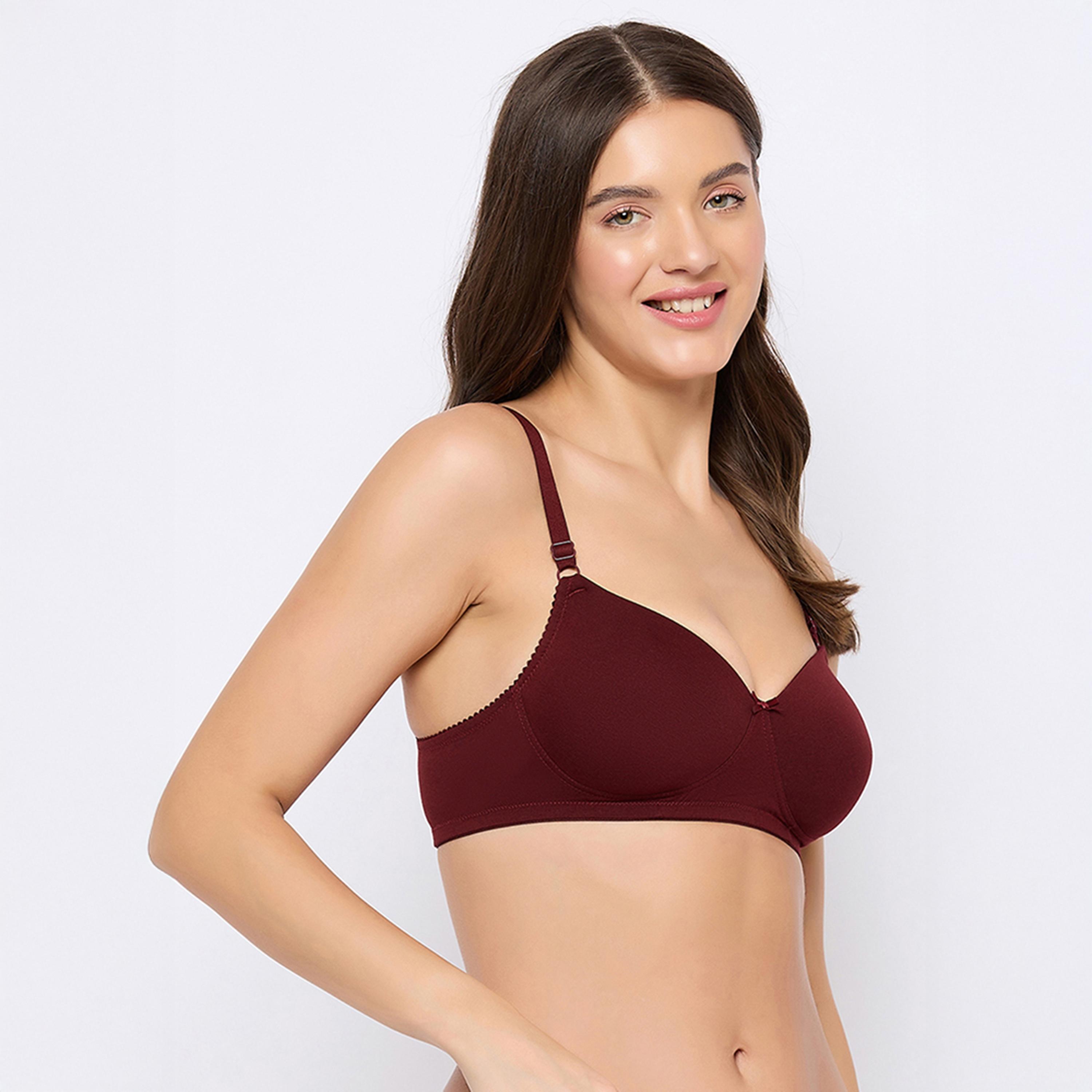 Clovia Padded Non-Wired Full Coverage Women's T-Shirt Bra in Maroon - Cotton Lycra-women-clothing-lingerie-bras-image-3