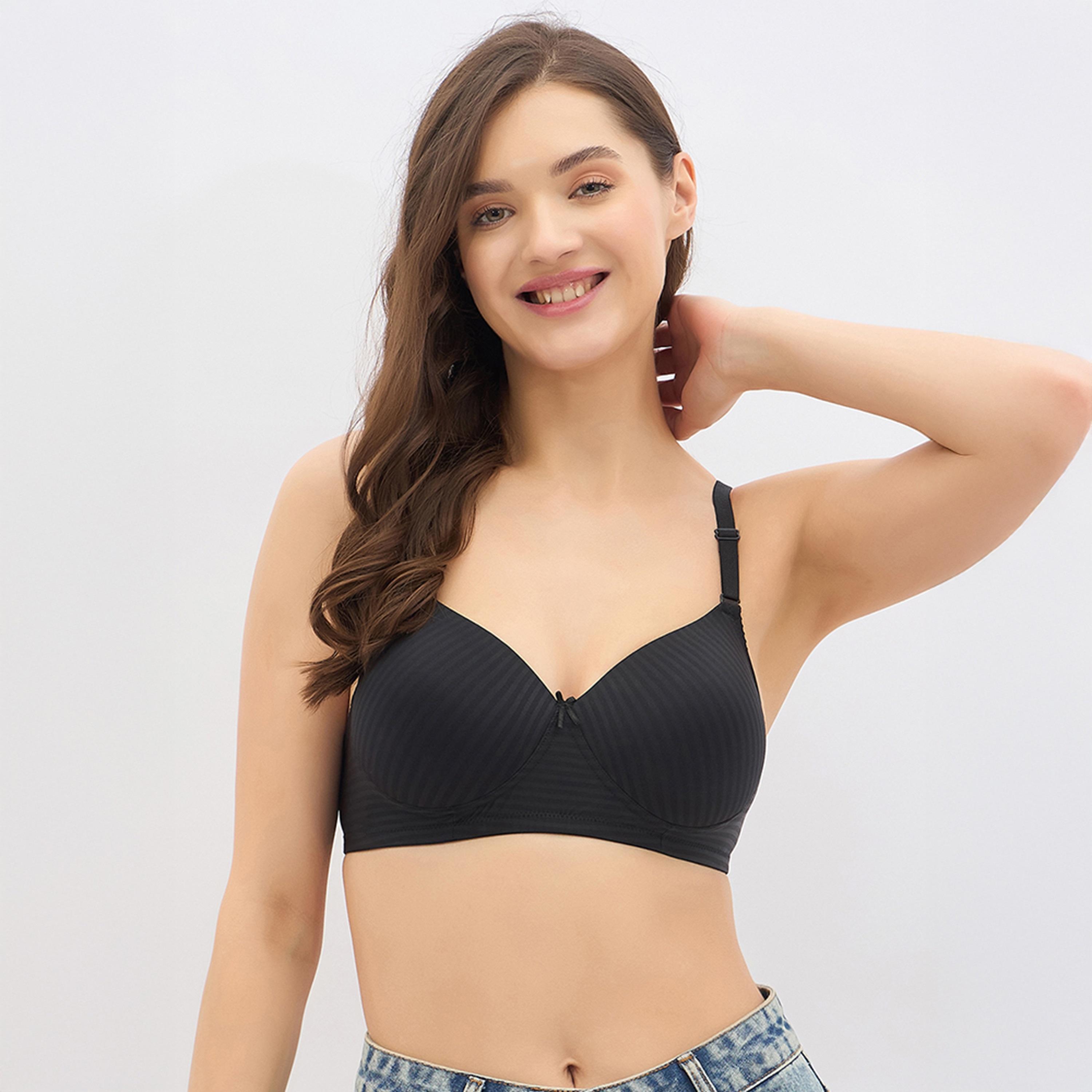 Clovia Padded Non-Wired Full Coverage Self-Striped Multiway Women's T-Shirt Bra in Black-women-clothing-lingerie-bras-image-1
