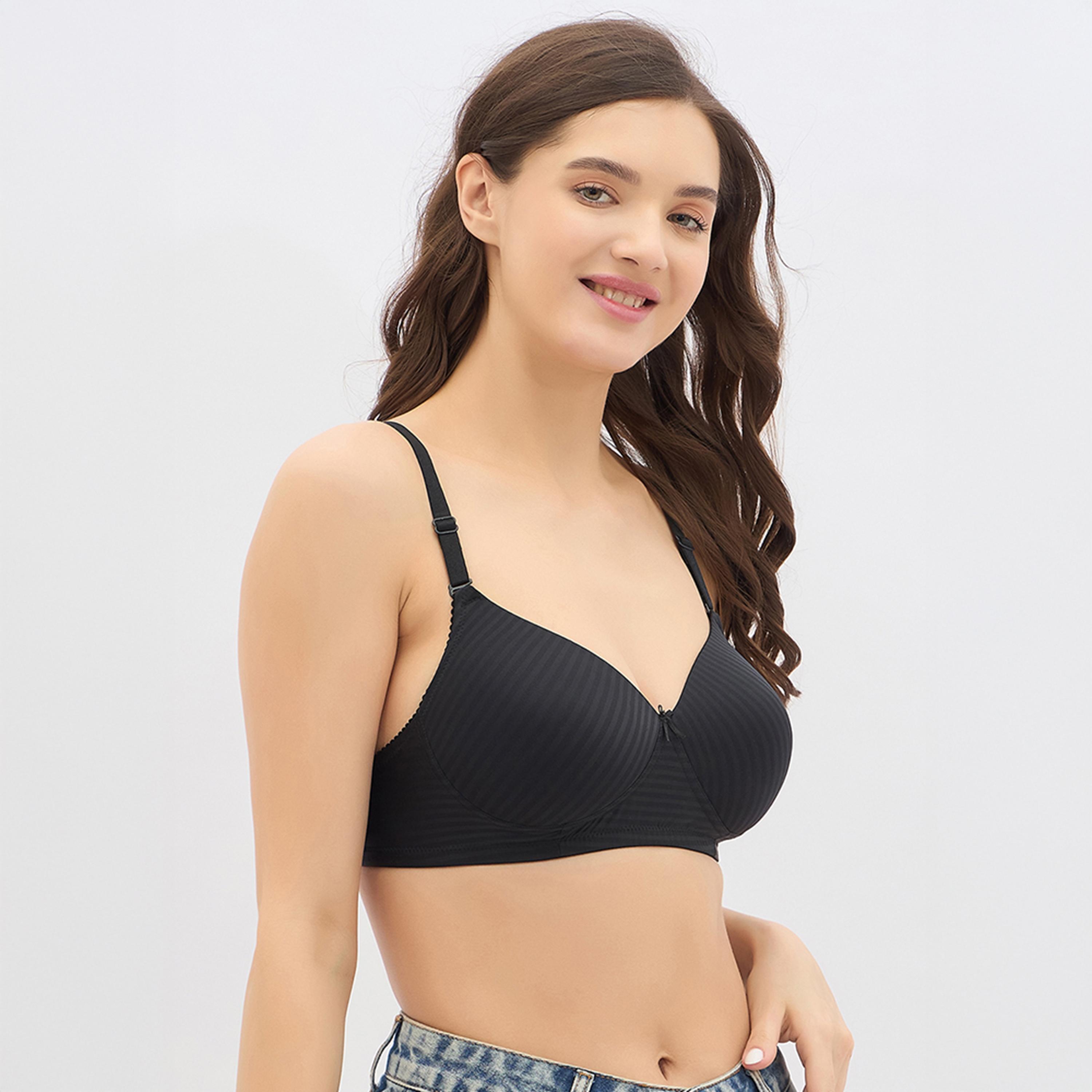 حمالة صدر تي شيرت مبطنة، بدون سلك، مخططة، متعددة الارتداء - أسود من كلوفيا-women-clothing-lingerie-bras-image-3