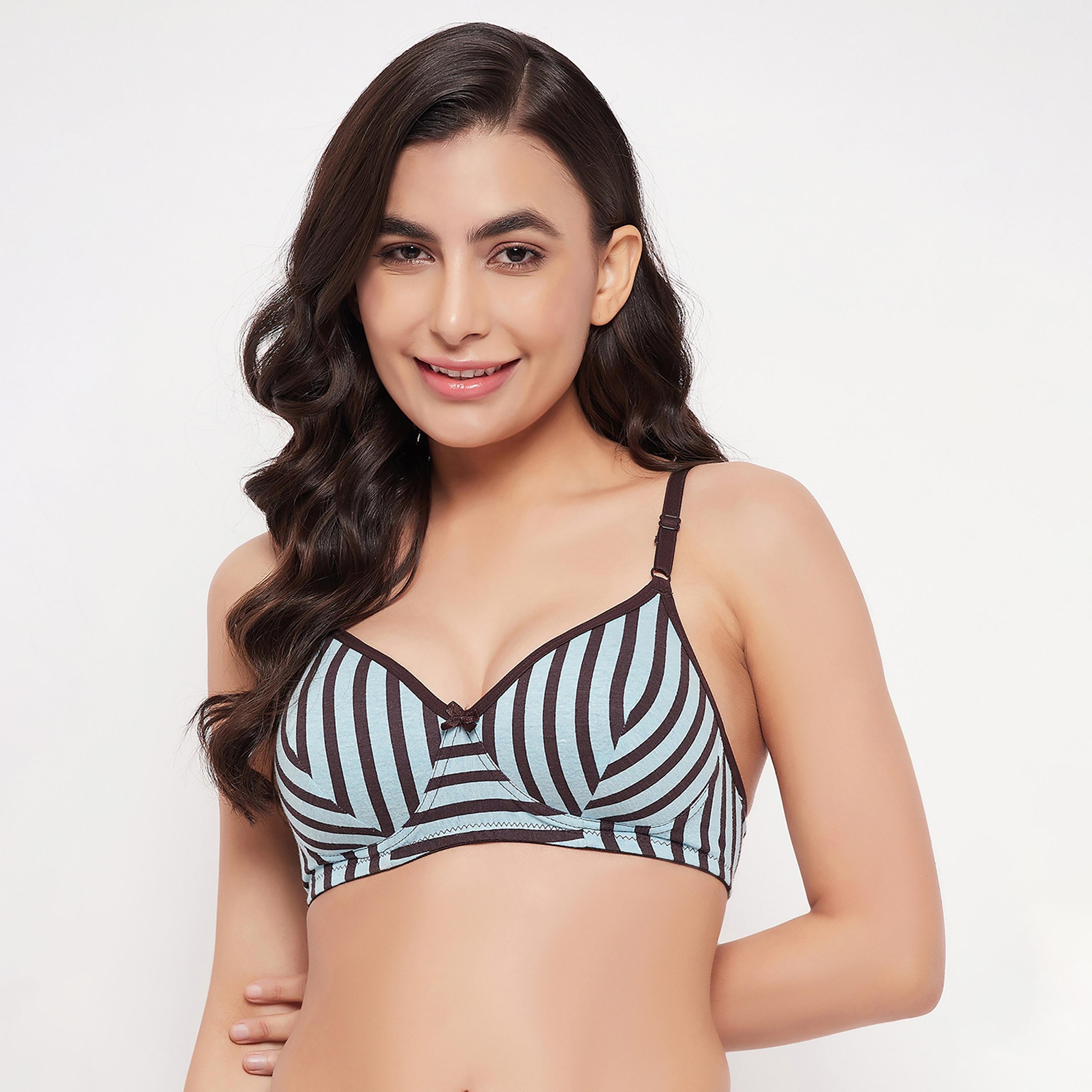 حمالة صدر نسائية مخططة مبطنة بدون سلك أمي روز باللون الأزرق الفاتح من كلوفيا - قطن-women-clothing-lingerie-bras-image-1