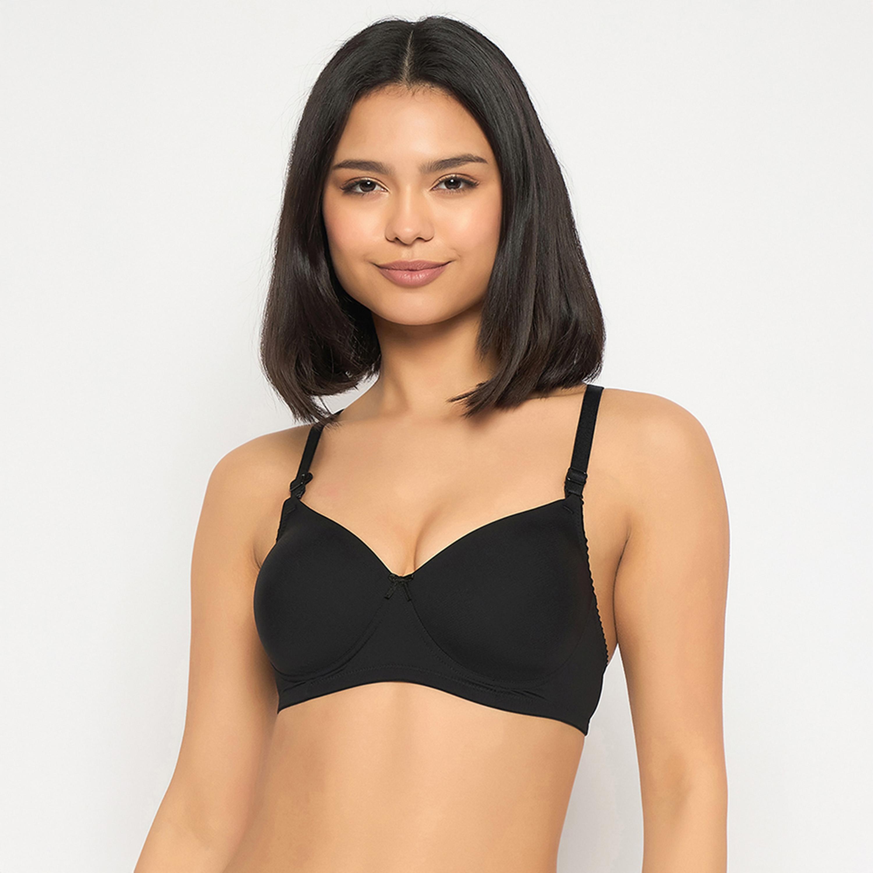حمالة صدر تي شيرت مبطنة، بدون سلك، مخططة، متعددة الارتداء - أسود من كلوفيا-women-clothing-lingerie-bras-image-1