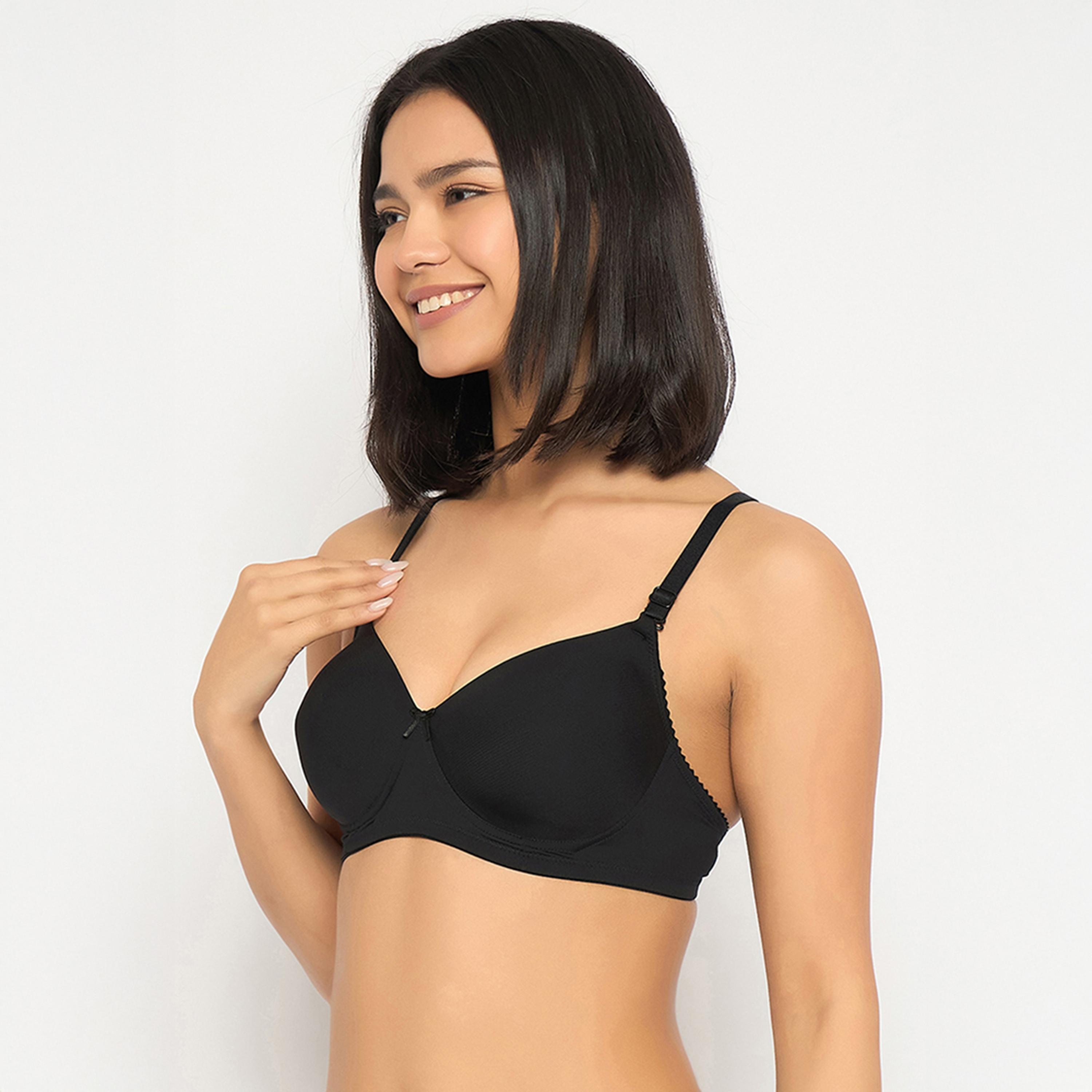 حمالة صدر تي شيرت مبطنة، بدون سلك، مخططة، متعددة الارتداء - أسود من كلوفيا-women-clothing-lingerie-bras-image-2