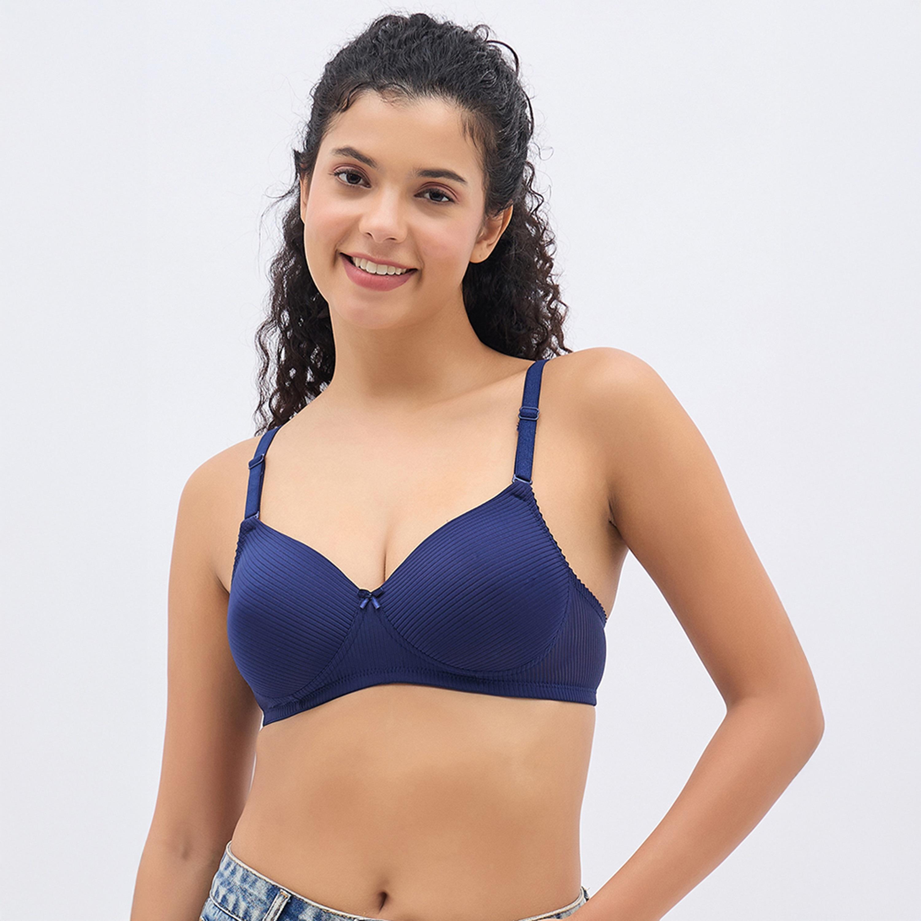 حمالة صدر مبطنة، بدون سلك، مخططة، متعددة الارتداء - كحلي من كلوفيا-women-clothing-lingerie-bras-image-1