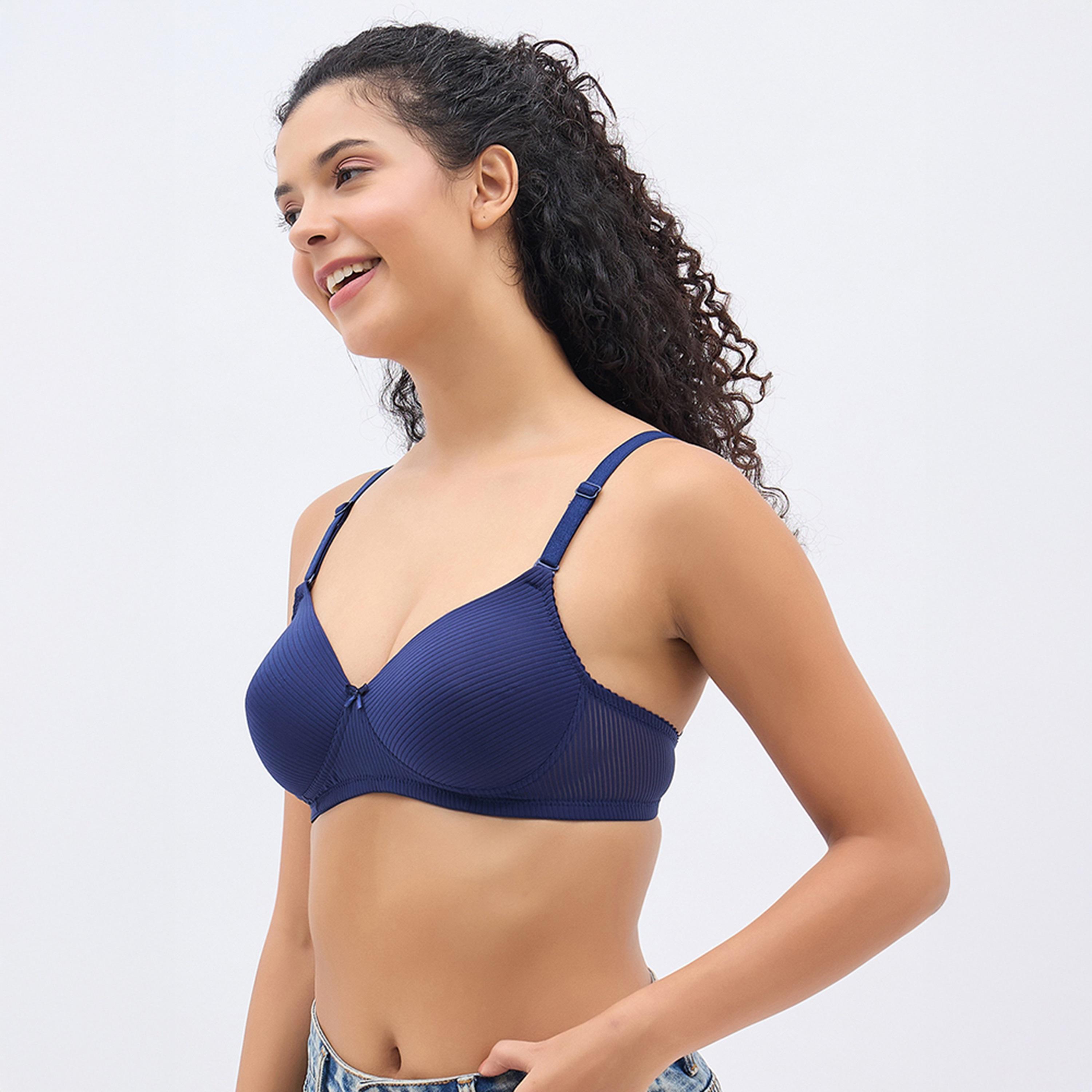 Clovia Padded Non-Wired Full Coverage Self-Striped Women's Multiway Bra in Navy Colour-women-clothing-lingerie-bras-image-2