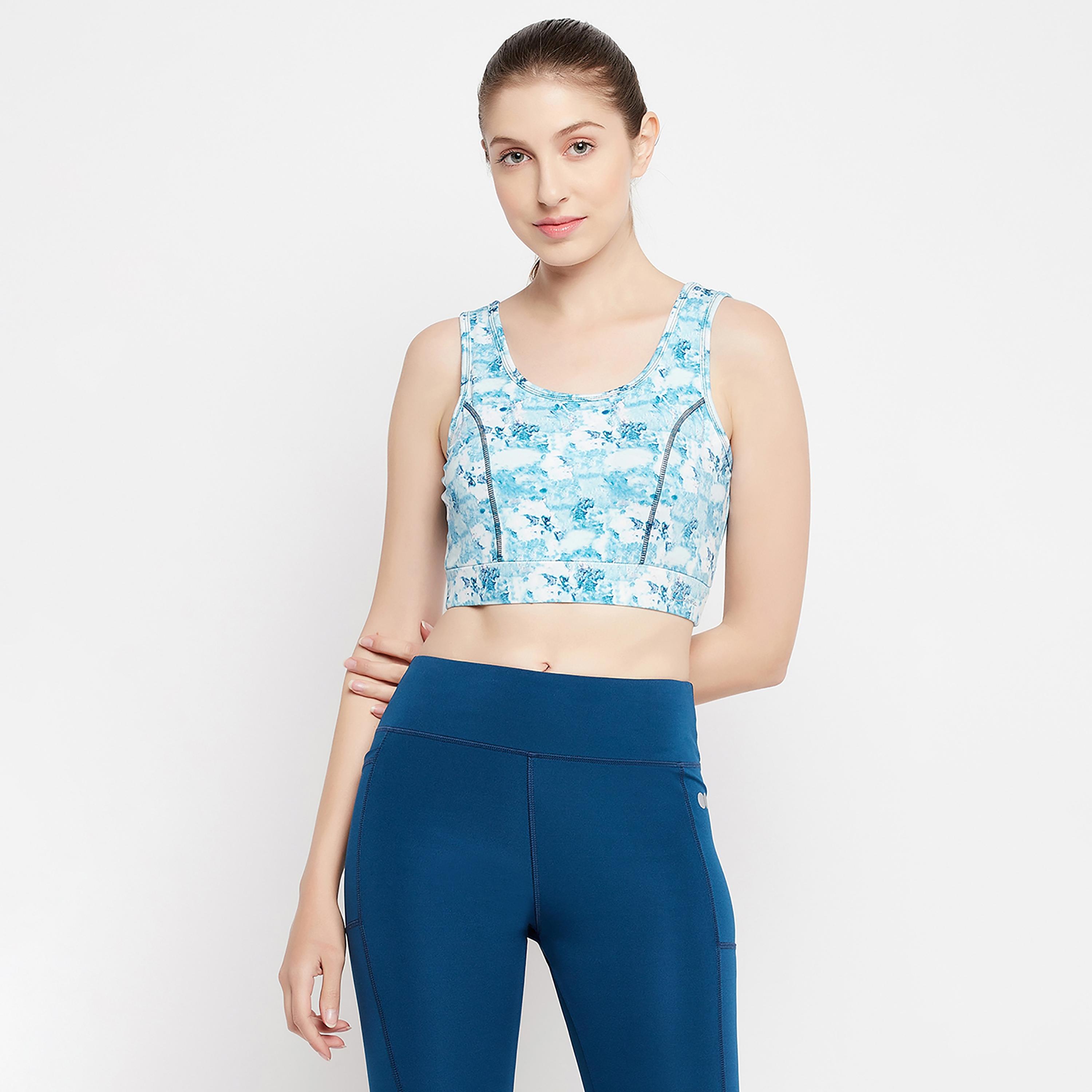 Clovia Medium Impact Padded Marble Print Women's Sports Bra in Sky Blue-women-clothing-sportswearandactivewear-sportsbras-image-1