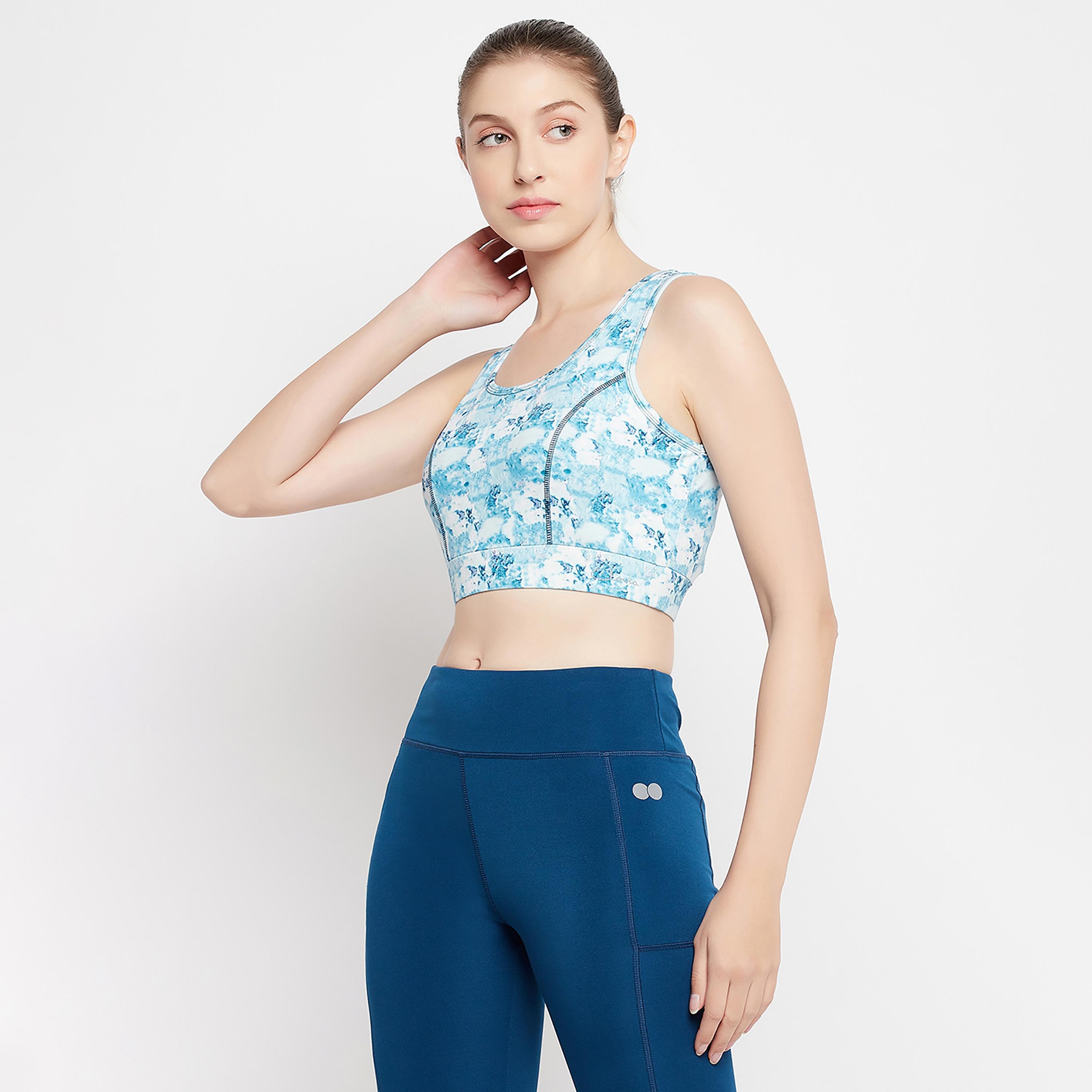 Clovia Medium Impact Padded Marble Print Women's Sports Bra in Sky Blue-women-clothing-sportswearandactivewear-sportsbras-image-3