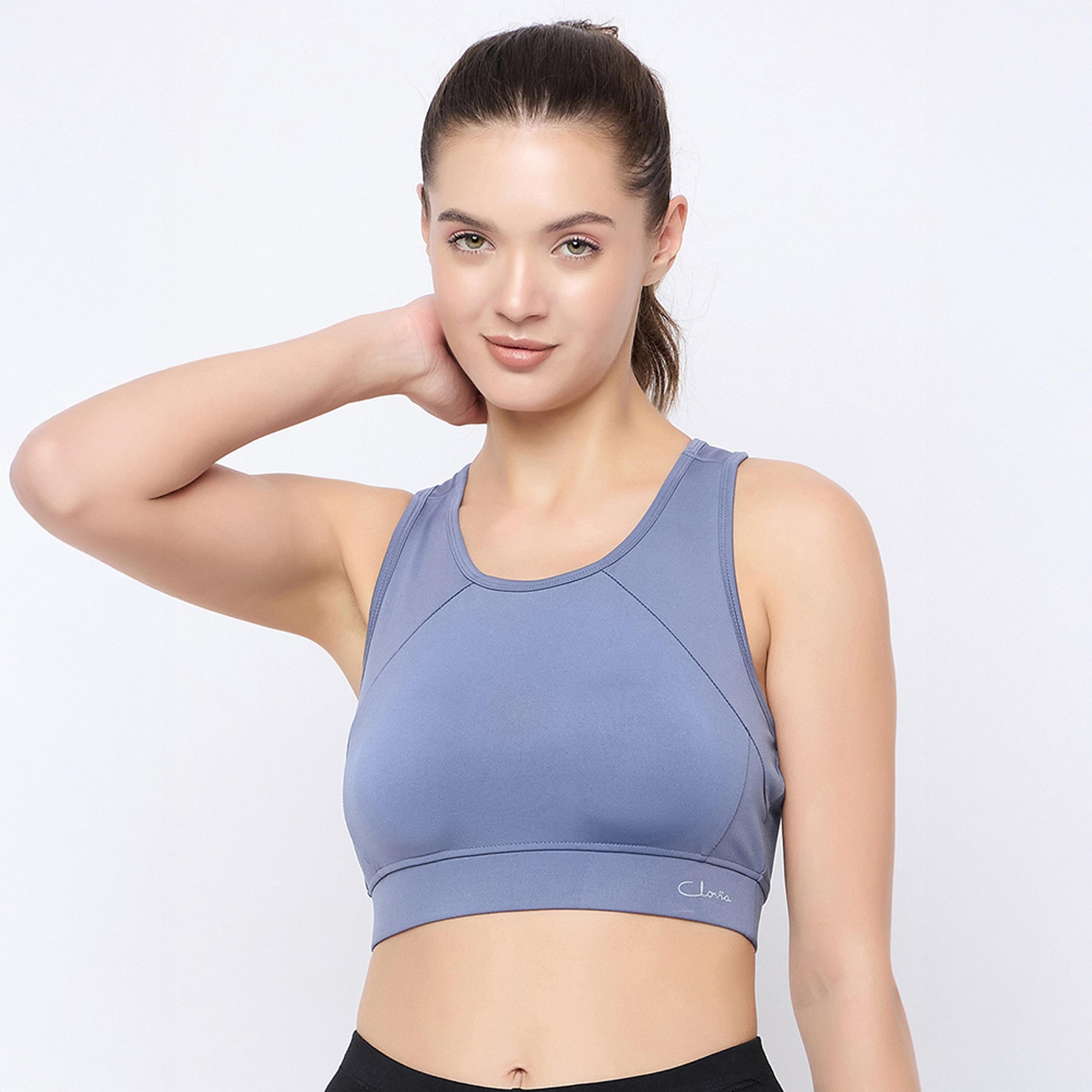 Clovia Medium Impact Padded Racerback Women's Sports Bra in Light Blue-women-clothing-lingerie-bras-image-1