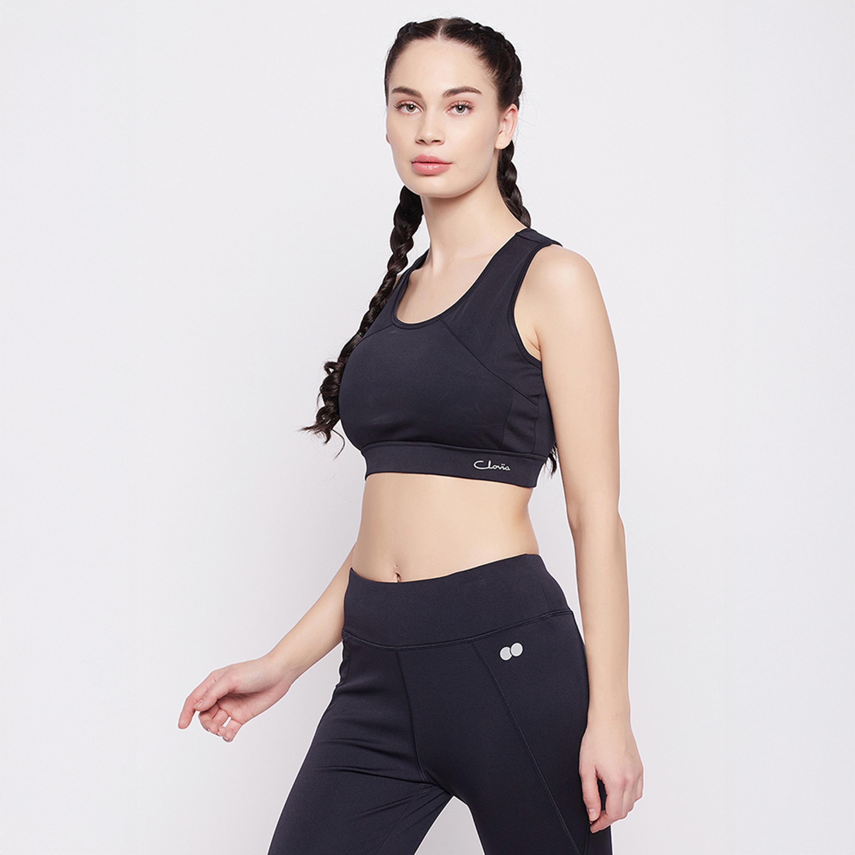 Clovia Medium Impact Padded Racerback Women's Sports Bra in Navy Blue-women-clothing-lingerie-bras-image-3