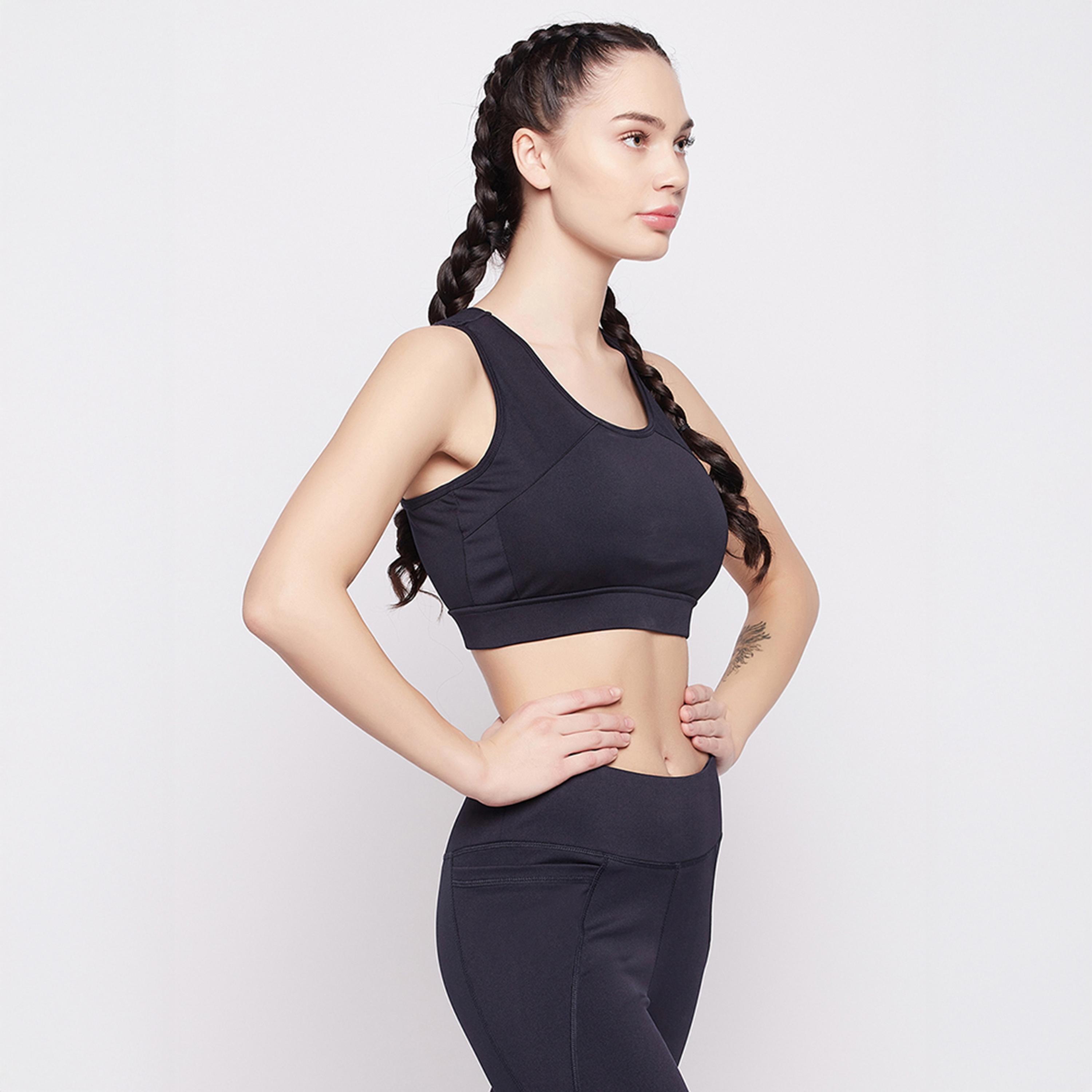 Clovia Medium Impact Padded Racerback Women's Sports Bra in Navy Blue-women-clothing-lingerie-bras-image-4
