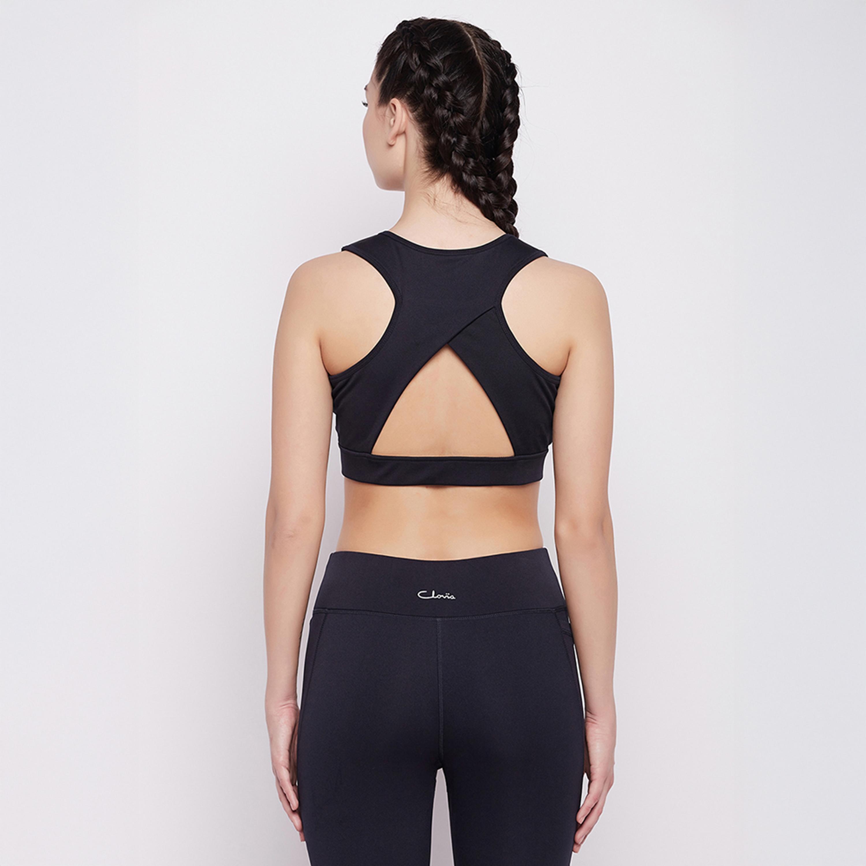 Clovia Medium Impact Padded Racerback Women's Sports Bra in Navy Blue-women-clothing-lingerie-bras-image-5