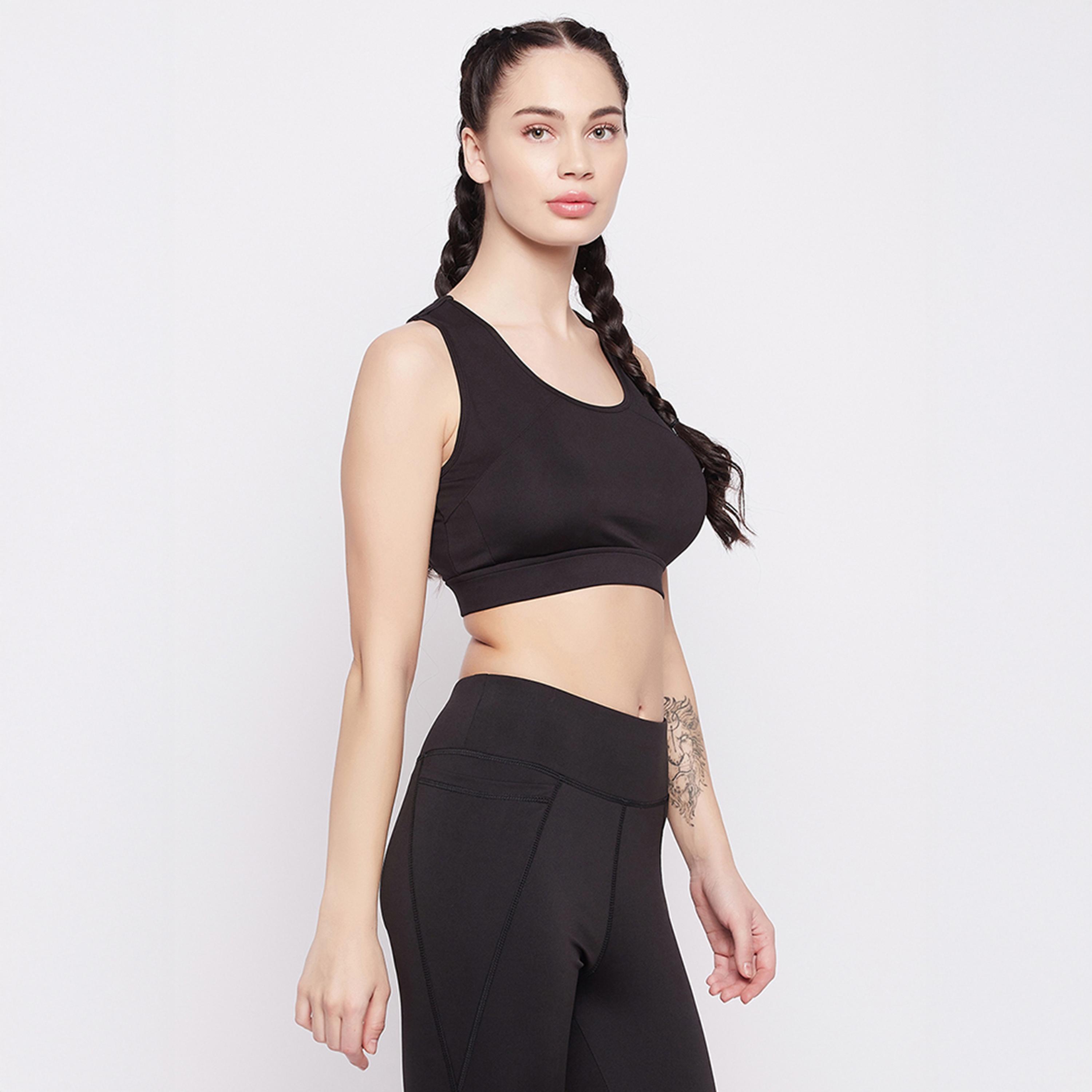 حمالة صدر رياضية مبطنة بضغط متوسط، ريسر باك - أسود من كلوفيا-women-clothing-lingerie-bras-image-4