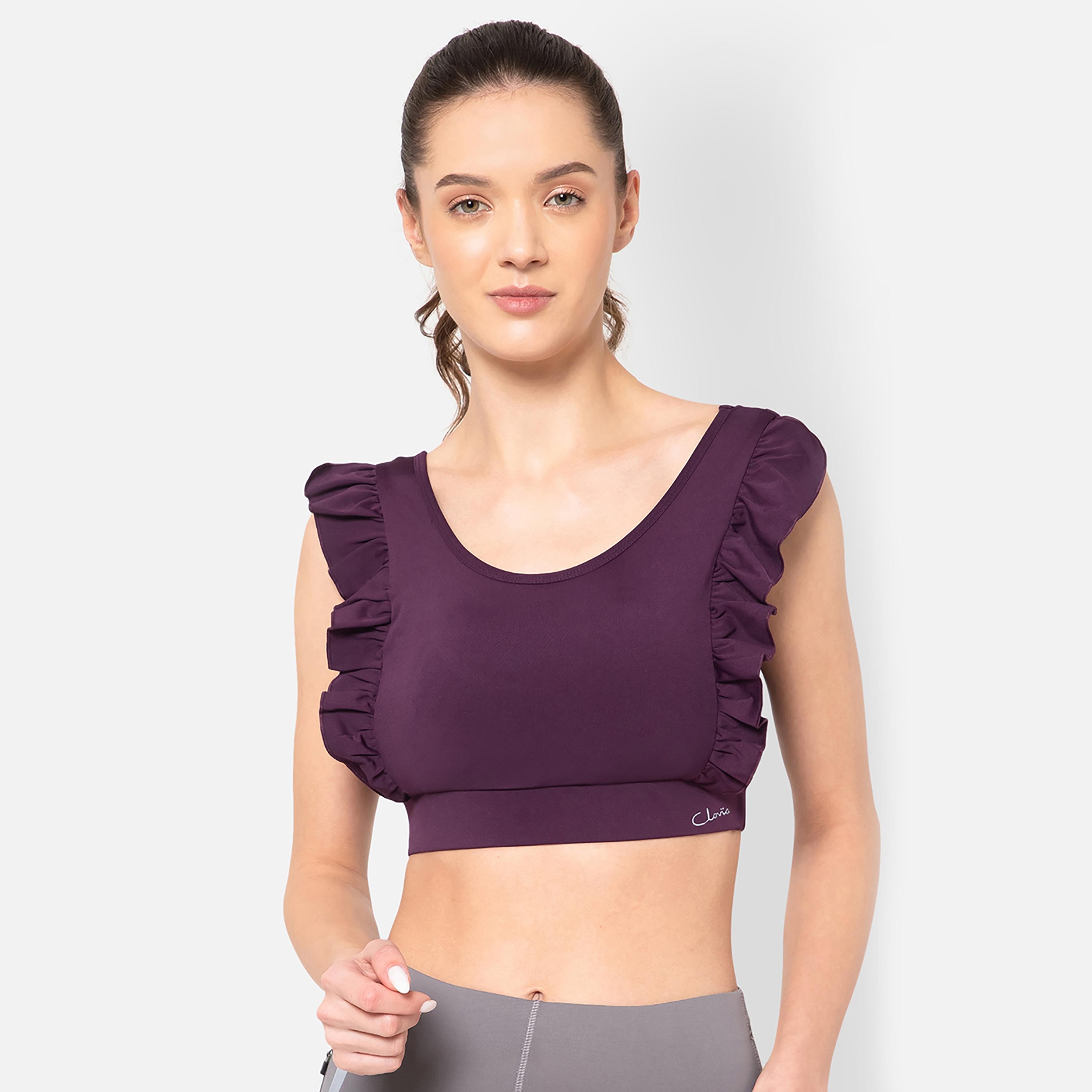 Clovia Medium Impact Ruffled Padded Active Women's Sports Bra in Plum Colour-women-clothing-sportswearandactivewear-sportsbras-image-1