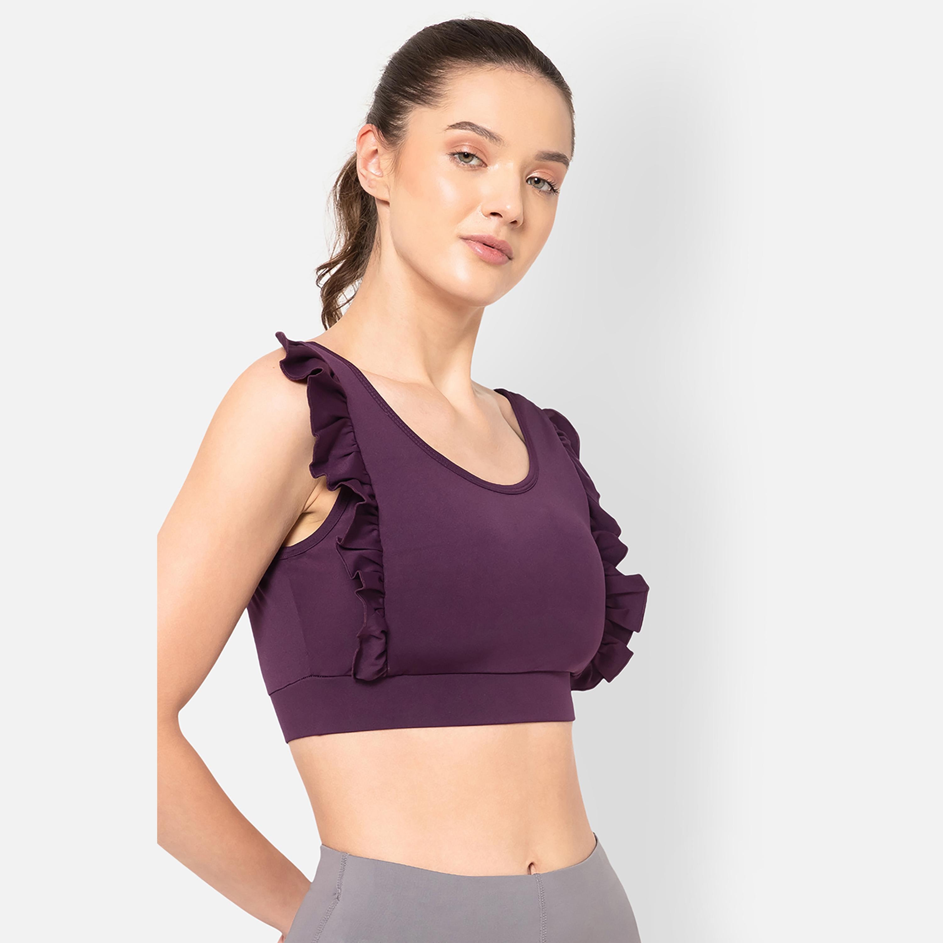 Clovia Medium Impact Ruffled Padded Active Women's Sports Bra in Plum Colour-women-clothing-sportswearandactivewear-sportsbras-image-4