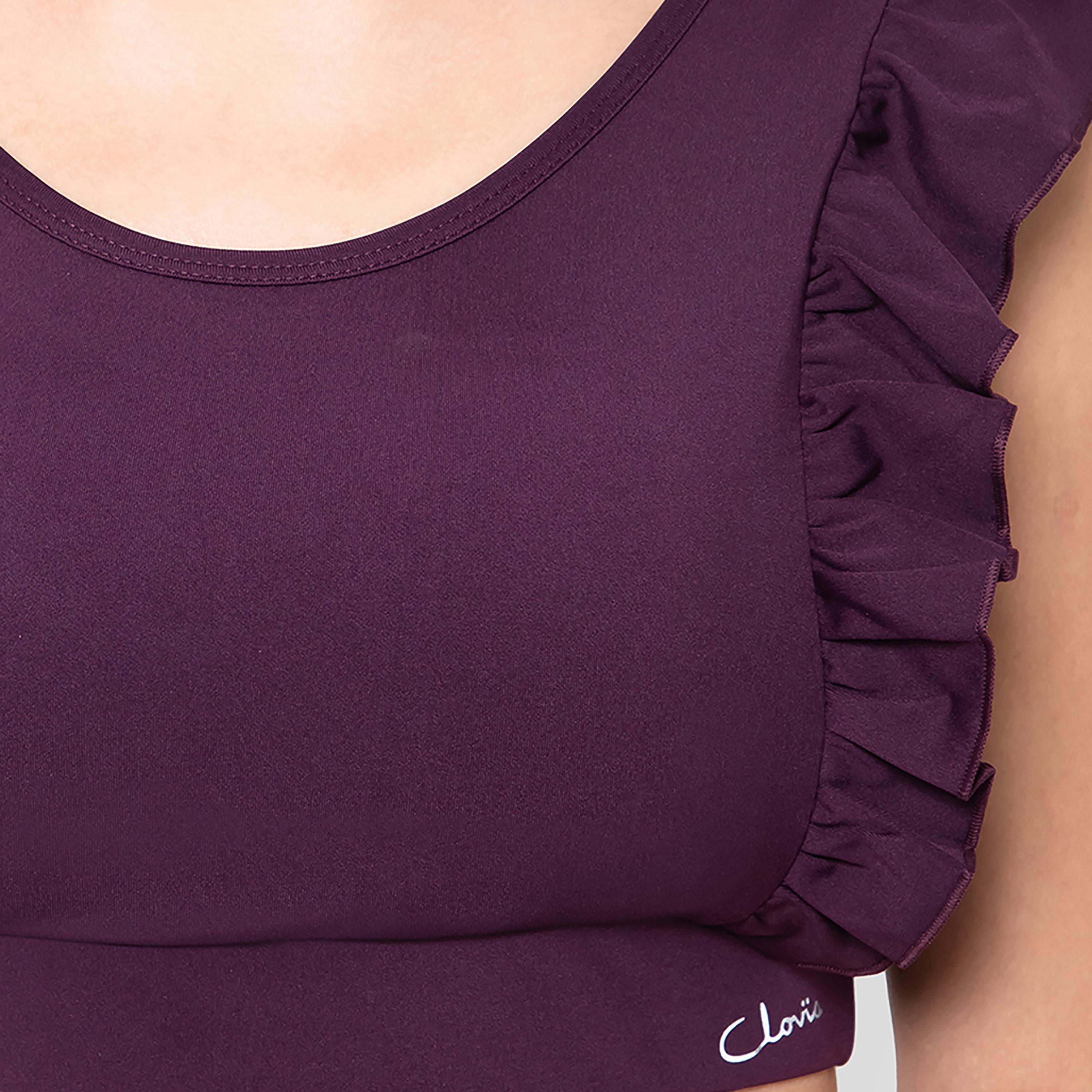 Clovia Medium Impact Ruffled Padded Active Women's Sports Bra in Plum Colour-women-clothing-sportswearandactivewear-sportsbras-image-6