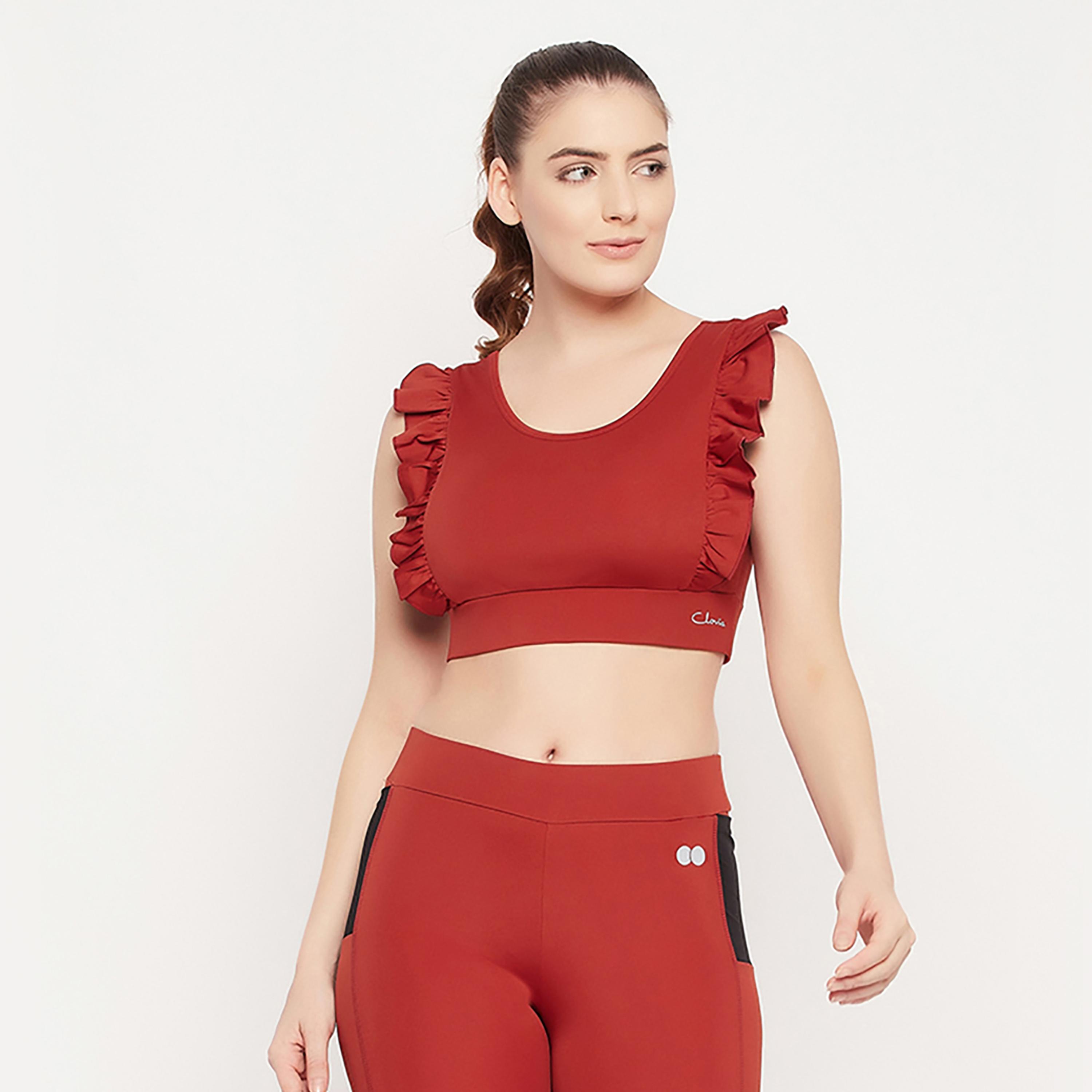 حمالة صدر رياضية نسائية مبطنة ومبطنة متوسطة التأثير من كلوفيا باللون الأحمر-women-clothing-sportswearandactivewear-sportsbras-image-1
