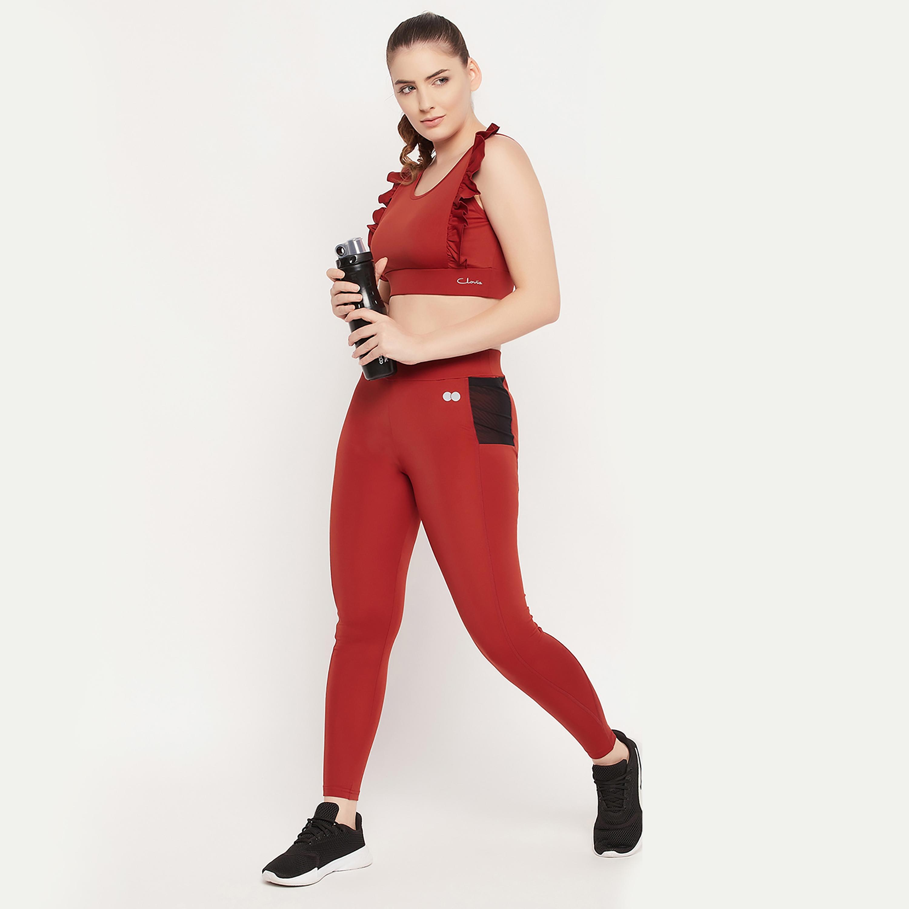 Clovia Medium Impact Ruffled Padded Active Women's Sports Bra in Red-women-clothing-sportswearandactivewear-sportsbras-image-2