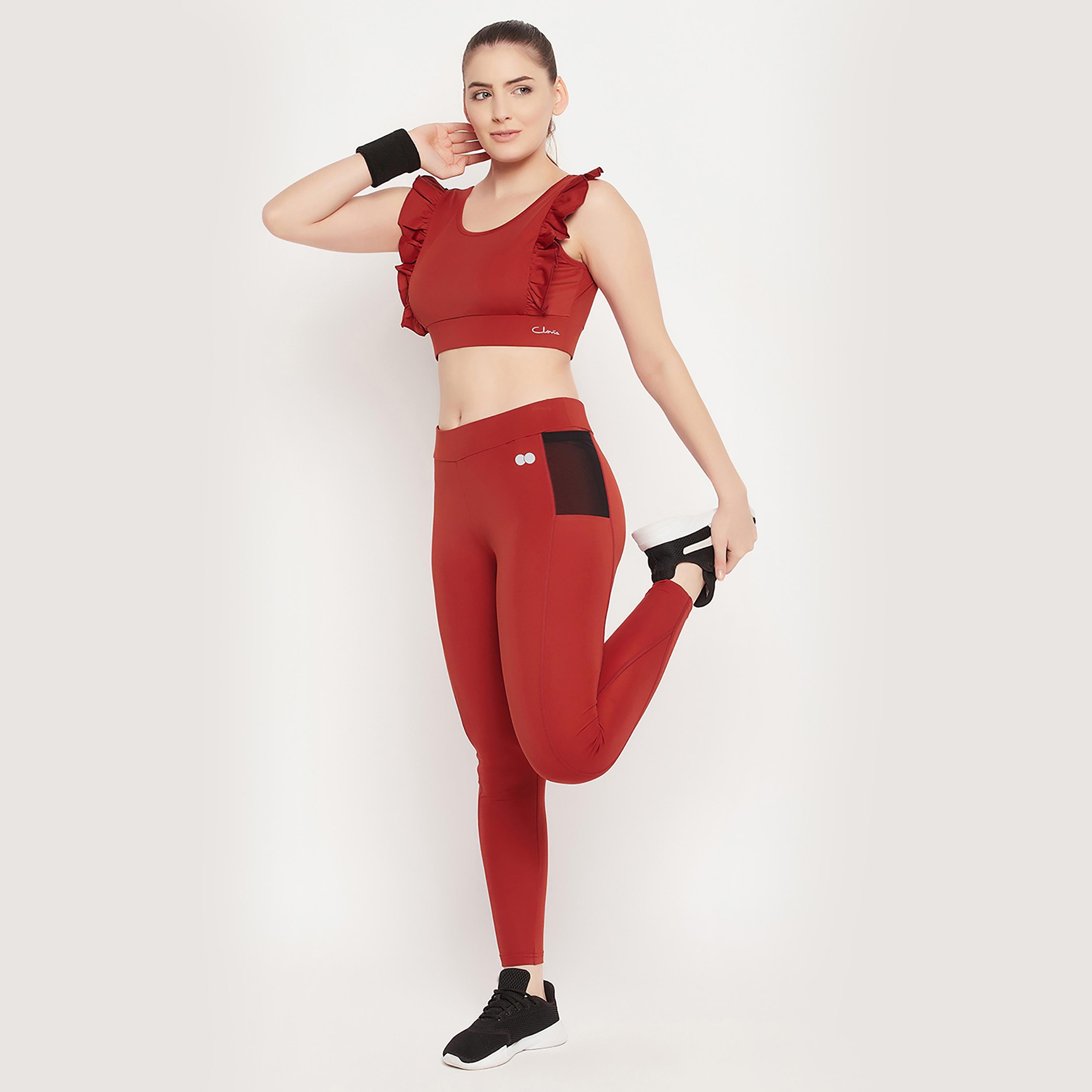 Clovia Medium Impact Ruffled Padded Active Women's Sports Bra in Red-women-clothing-sportswearandactivewear-sportsbras-image-3