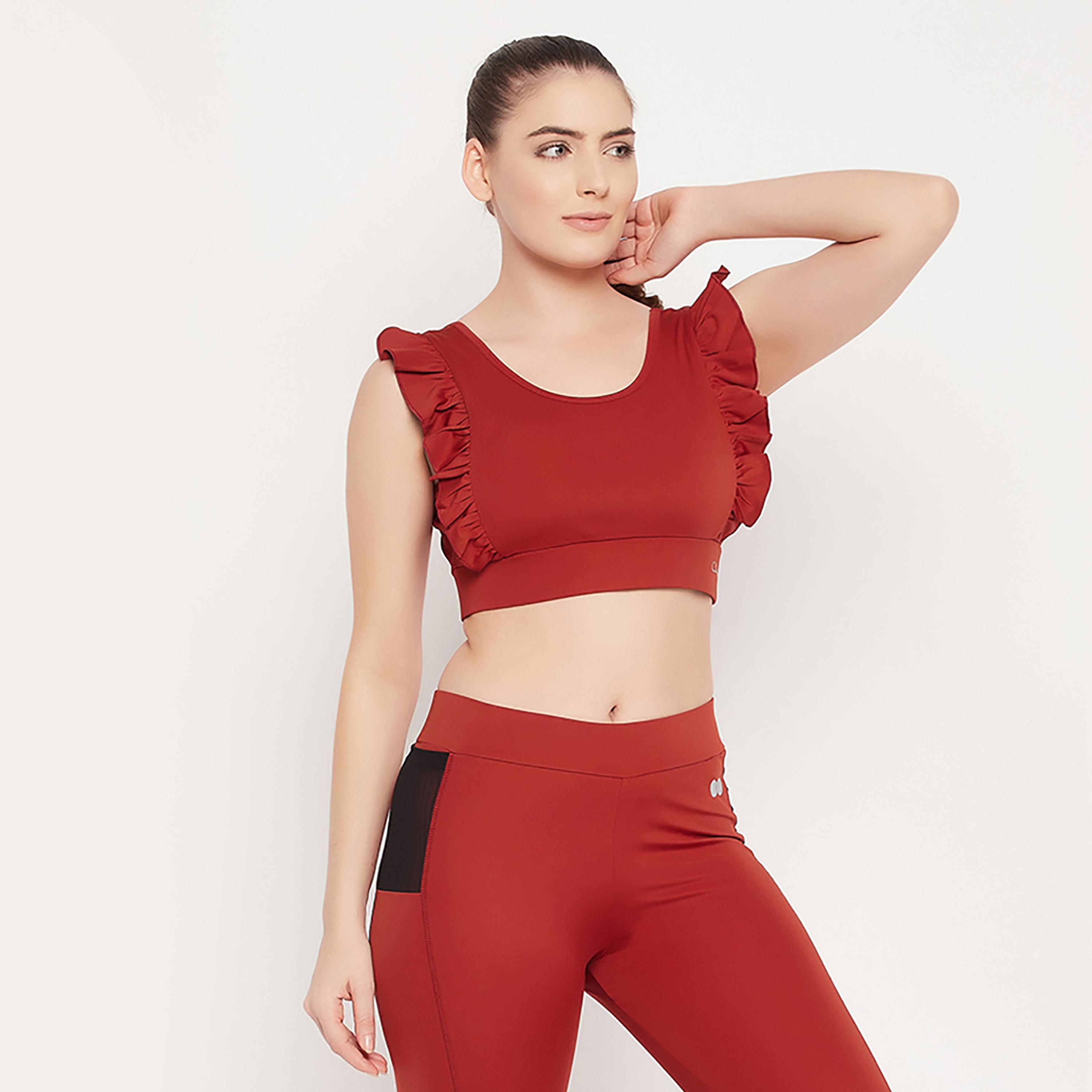 Clovia Medium Impact Ruffled Padded Active Women's Sports Bra in Red-women-clothing-sportswearandactivewear-sportsbras-image-4