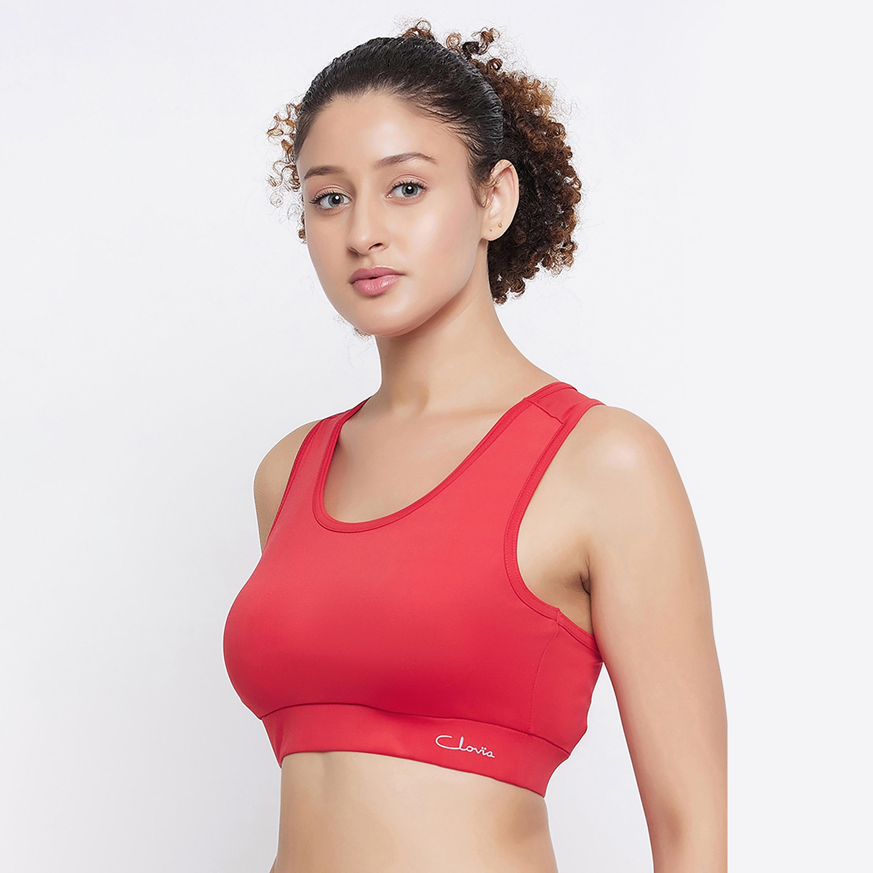 حمالة صدر رياضية نسائية للأنشطة ريسرباك مبطنة متوسطة التأثير باللون الأحمر من كلوفيا-sports-women-clothing-sportsbras-image-2