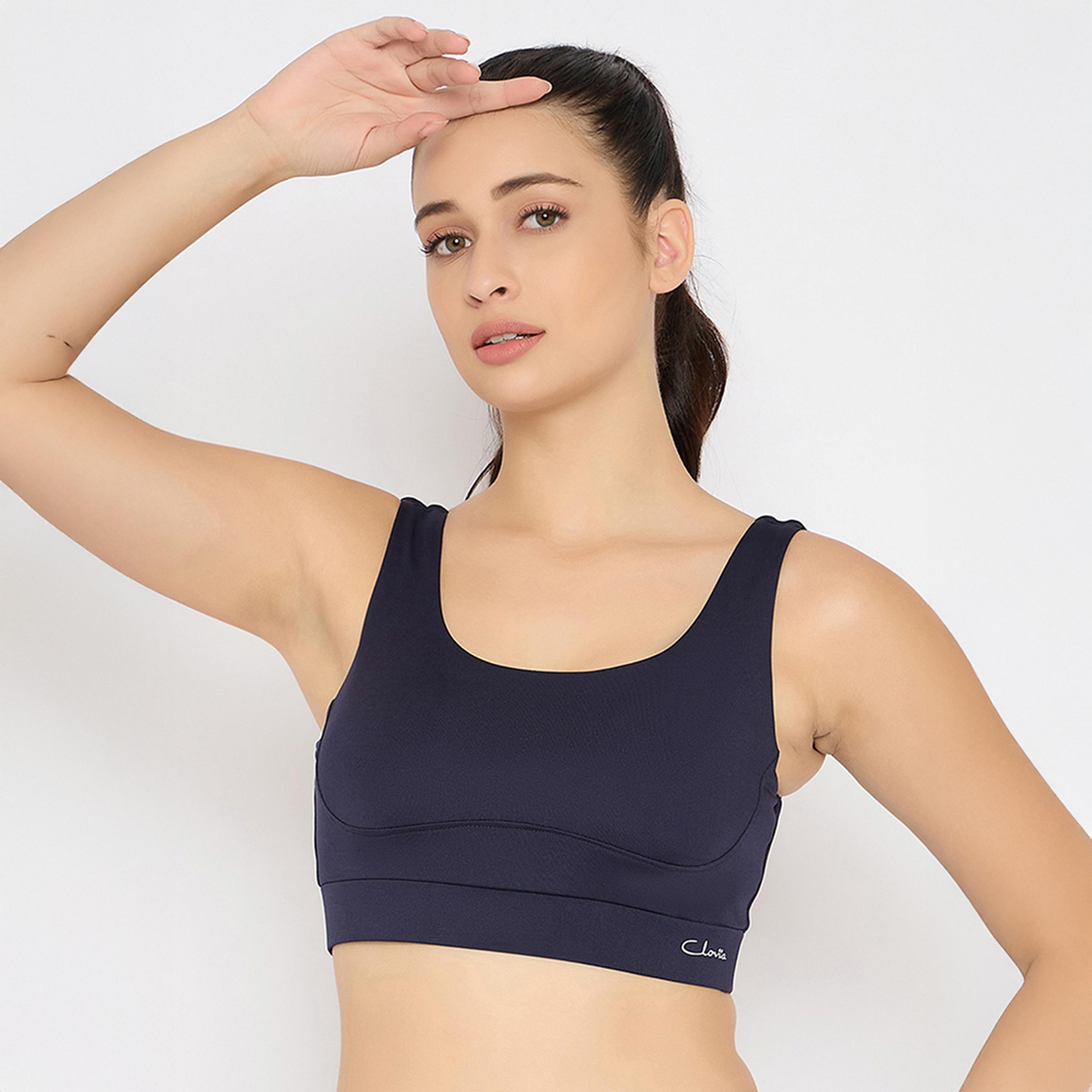 حمالة صدر رياضية بضغط متوسط، بأكواب قابلة للإزالة - كحلي من كلوفيا-women-clothing-lingerie-bras-image-1