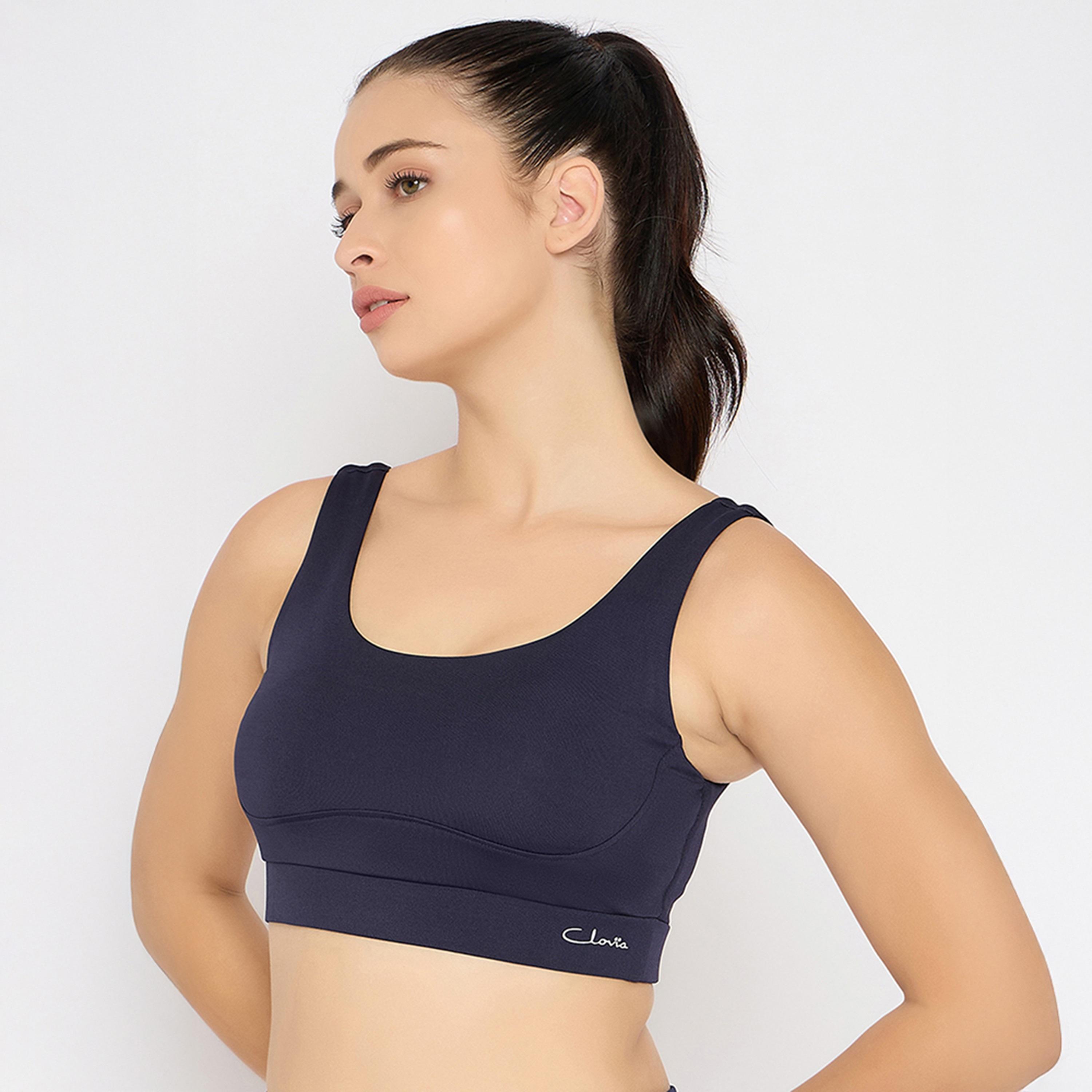حمالة صدر رياضية بضغط متوسط، بأكواب قابلة للإزالة - كحلي من كلوفيا-women-clothing-lingerie-bras-image-2