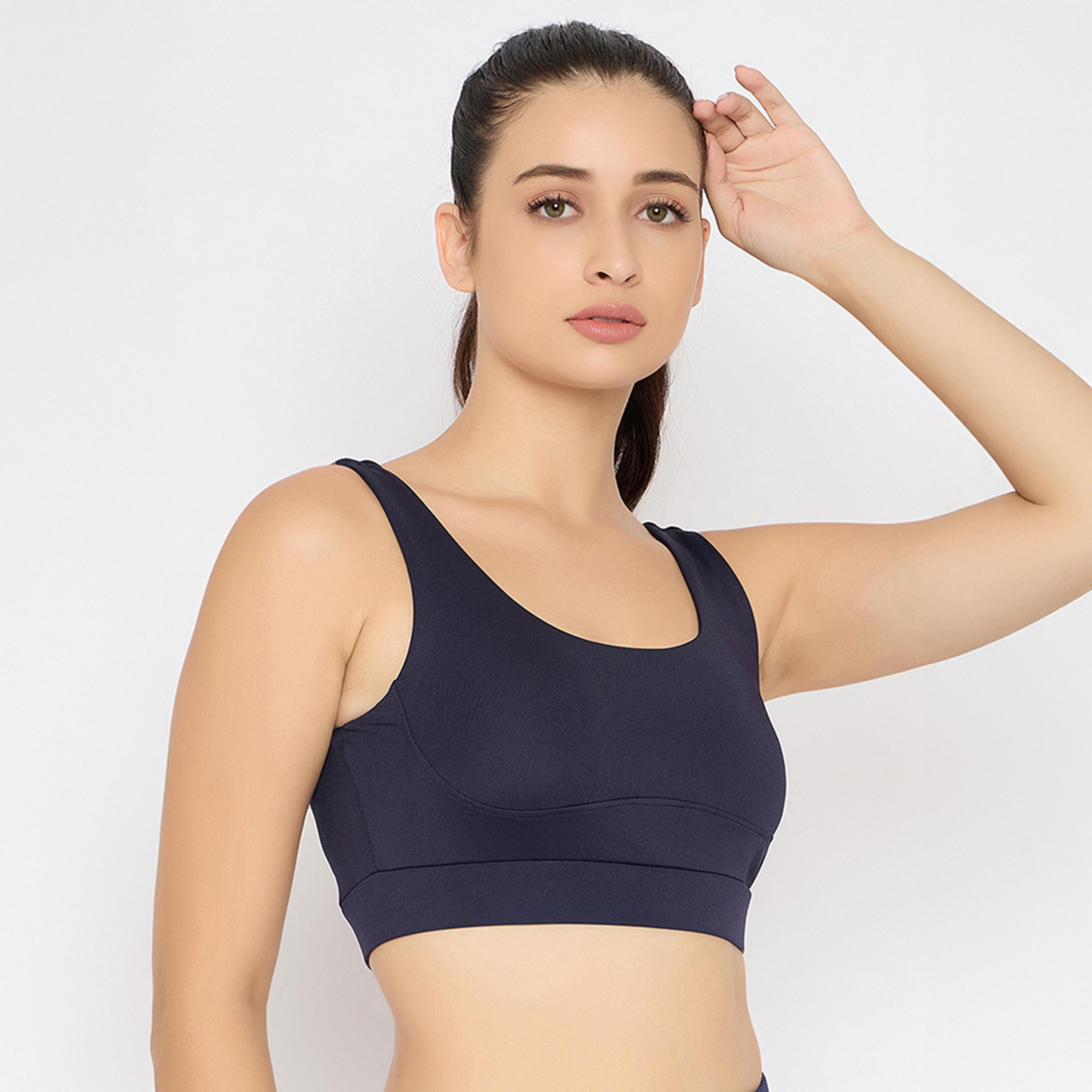 حمالة صدر رياضية بضغط متوسط، بأكواب قابلة للإزالة - كحلي من كلوفيا-women-clothing-lingerie-bras-image-3