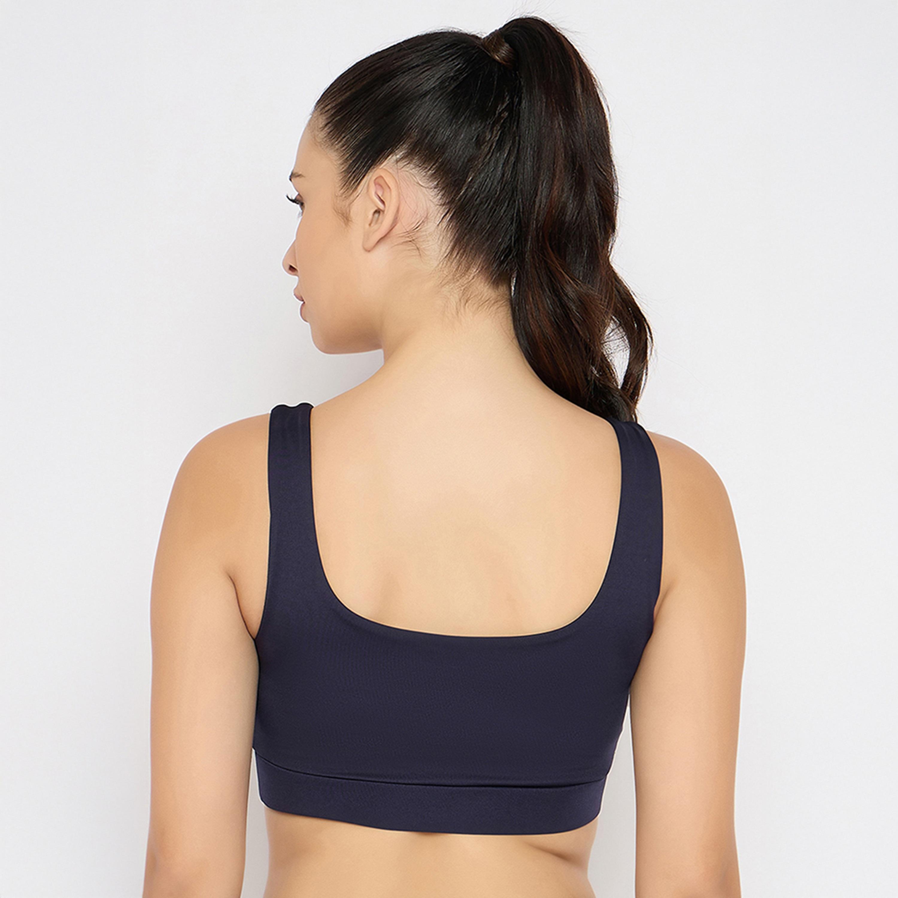حمالة صدر رياضية بضغط متوسط، بأكواب قابلة للإزالة - كحلي من كلوفيا-women-clothing-lingerie-bras-image-4
