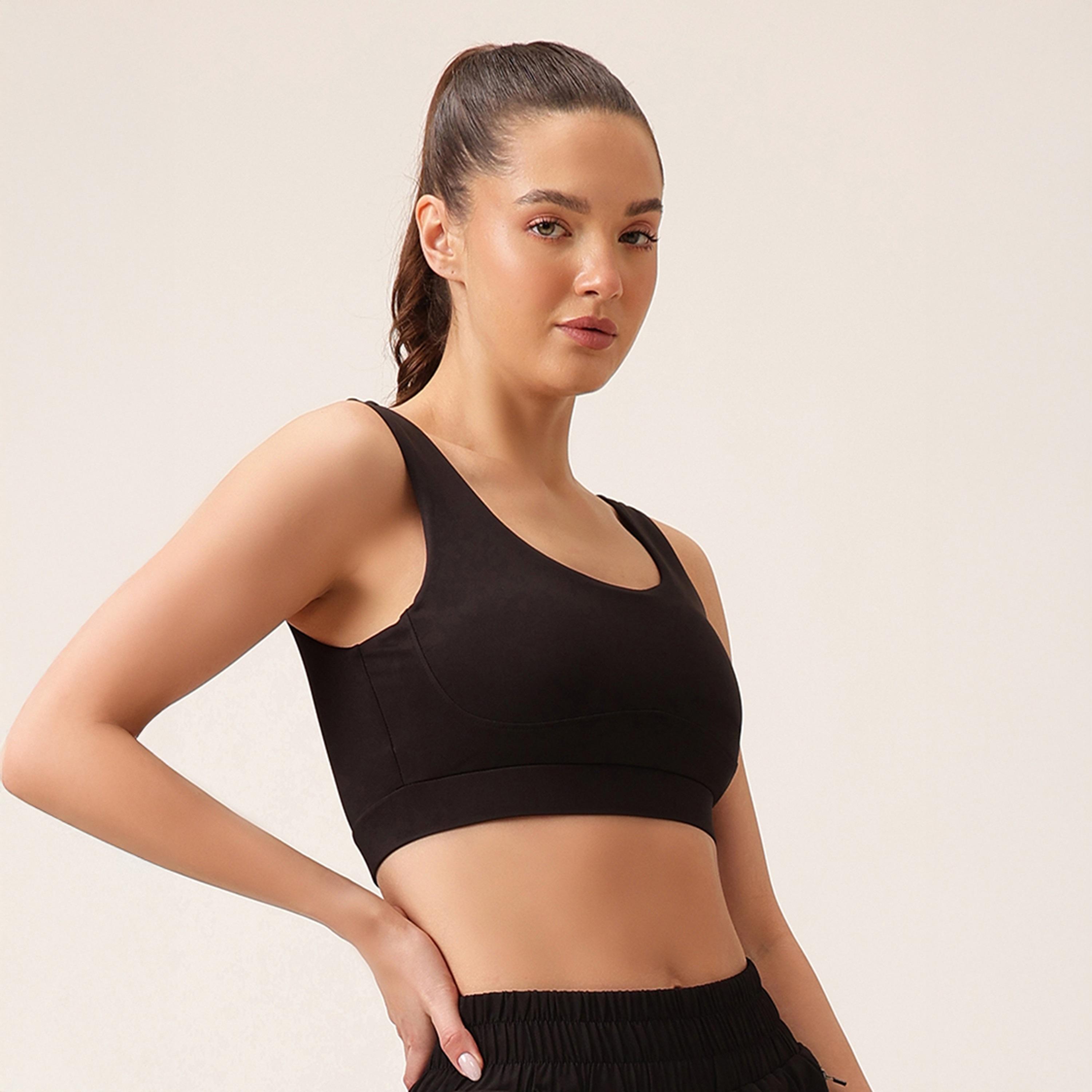 حمالة صدر رياضية بضغط متوسط، بأكواب قابلة للإزالة - أسود من كلوفيا-women-clothing-lingerie-bras-image-3