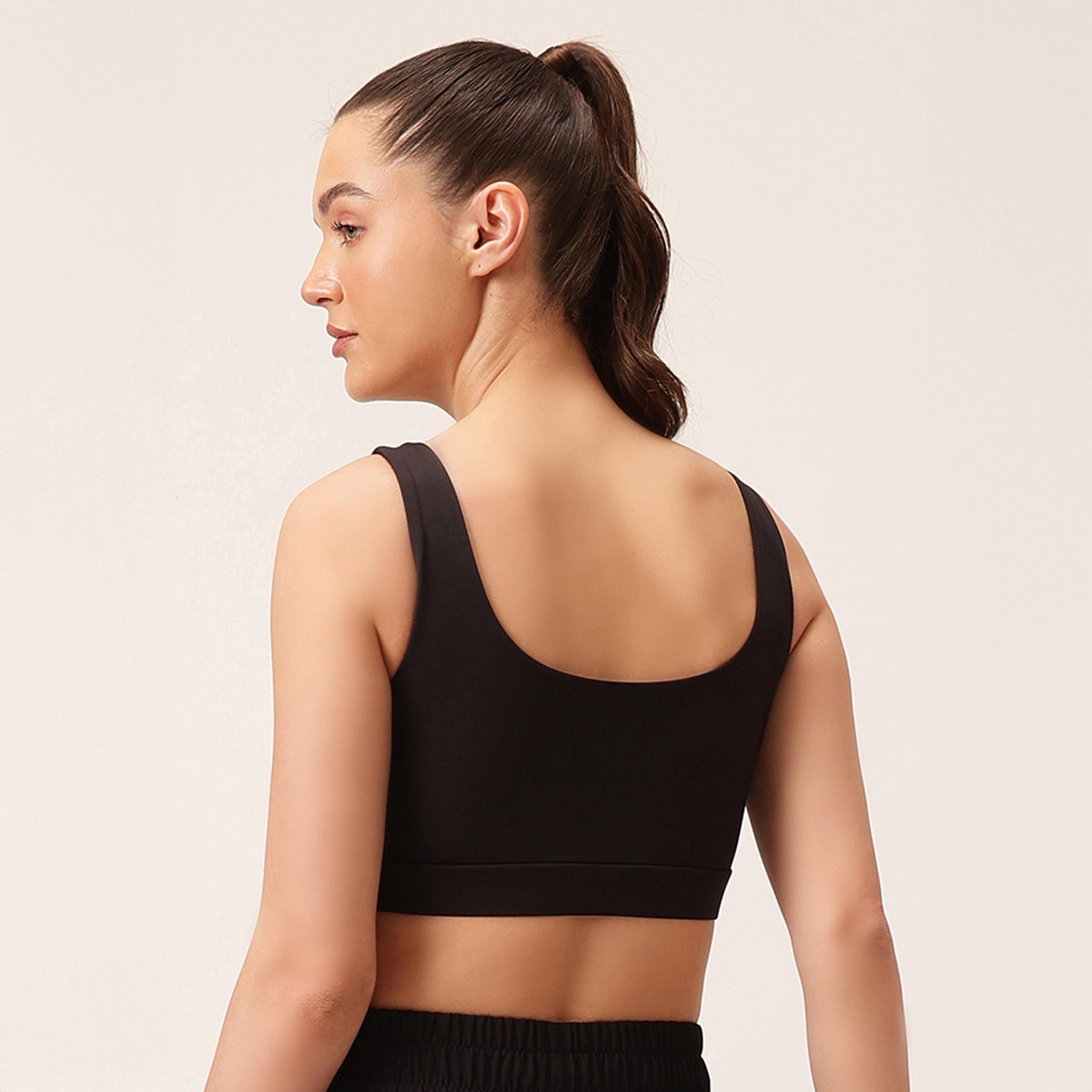 حمالة صدر رياضية بضغط متوسط، بأكواب قابلة للإزالة - أسود من كلوفيا-women-clothing-lingerie-bras-image-4