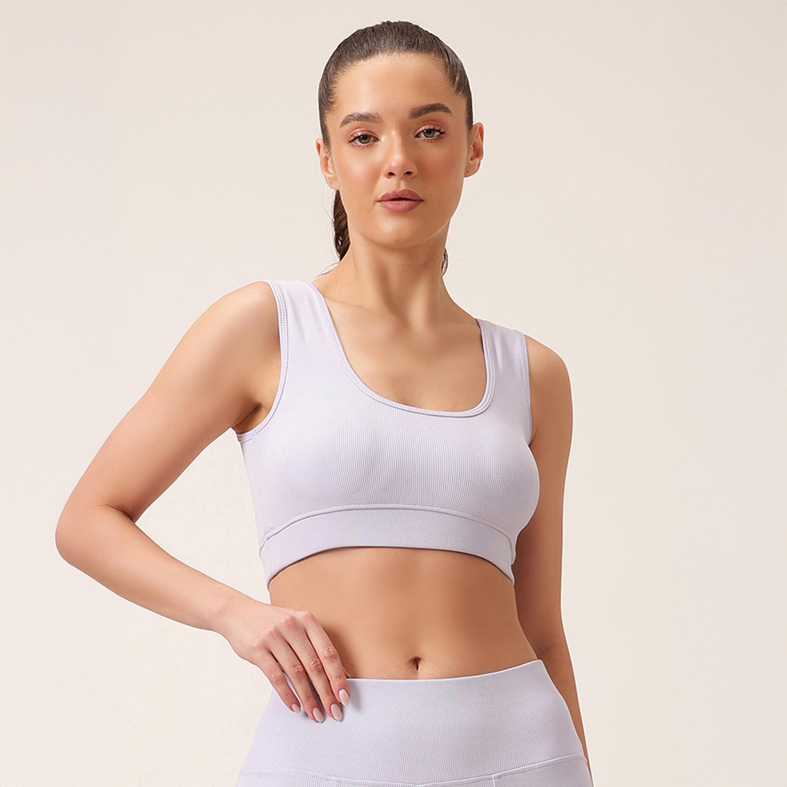 Clovia Medium Impact Ribbed Women's Sports Bra in Lilac with Removable Cups-women-clothing-lingerie-bras-image-1