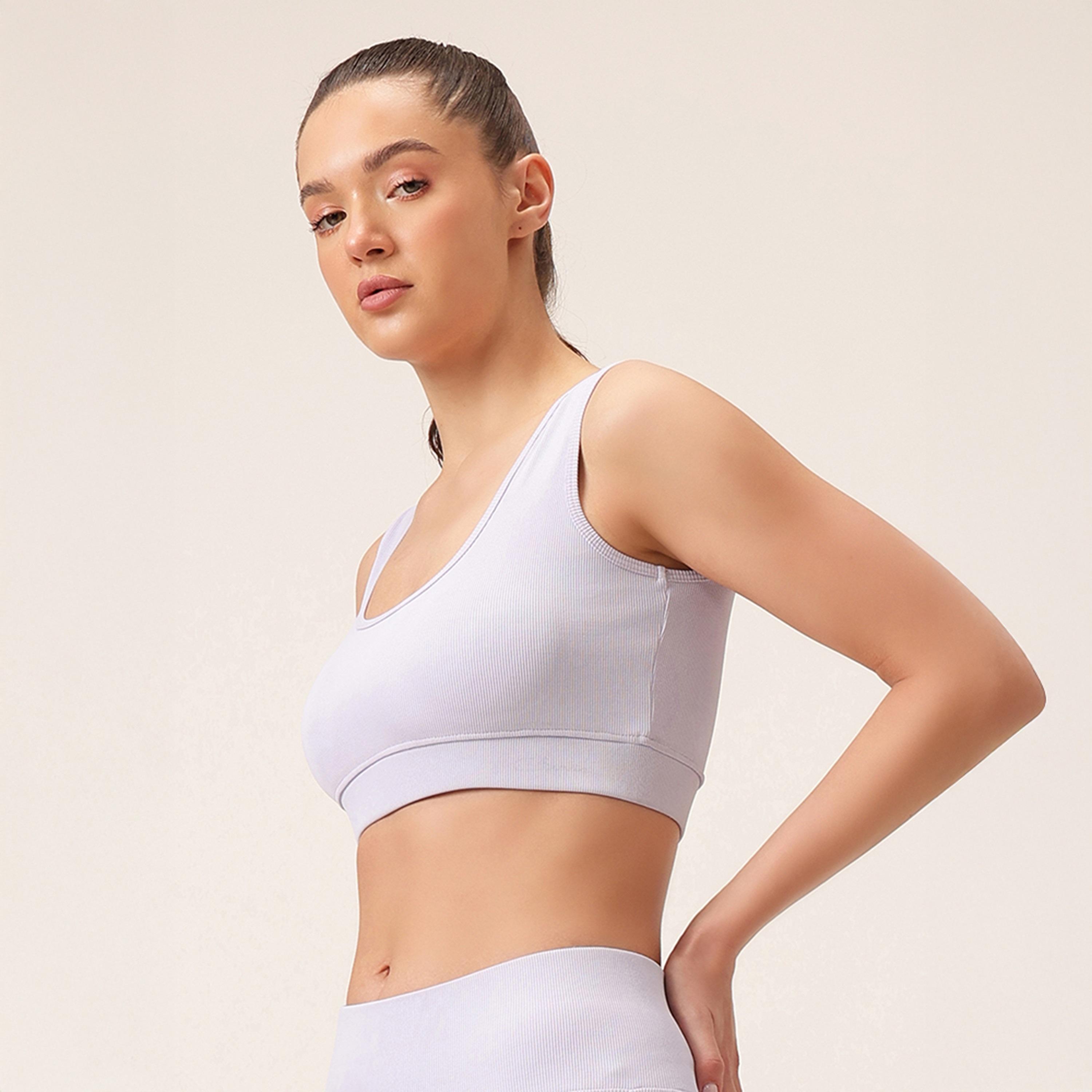 Clovia Medium Impact Ribbed Women's Sports Bra in Lilac with Removable Cups-women-clothing-lingerie-bras-image-2