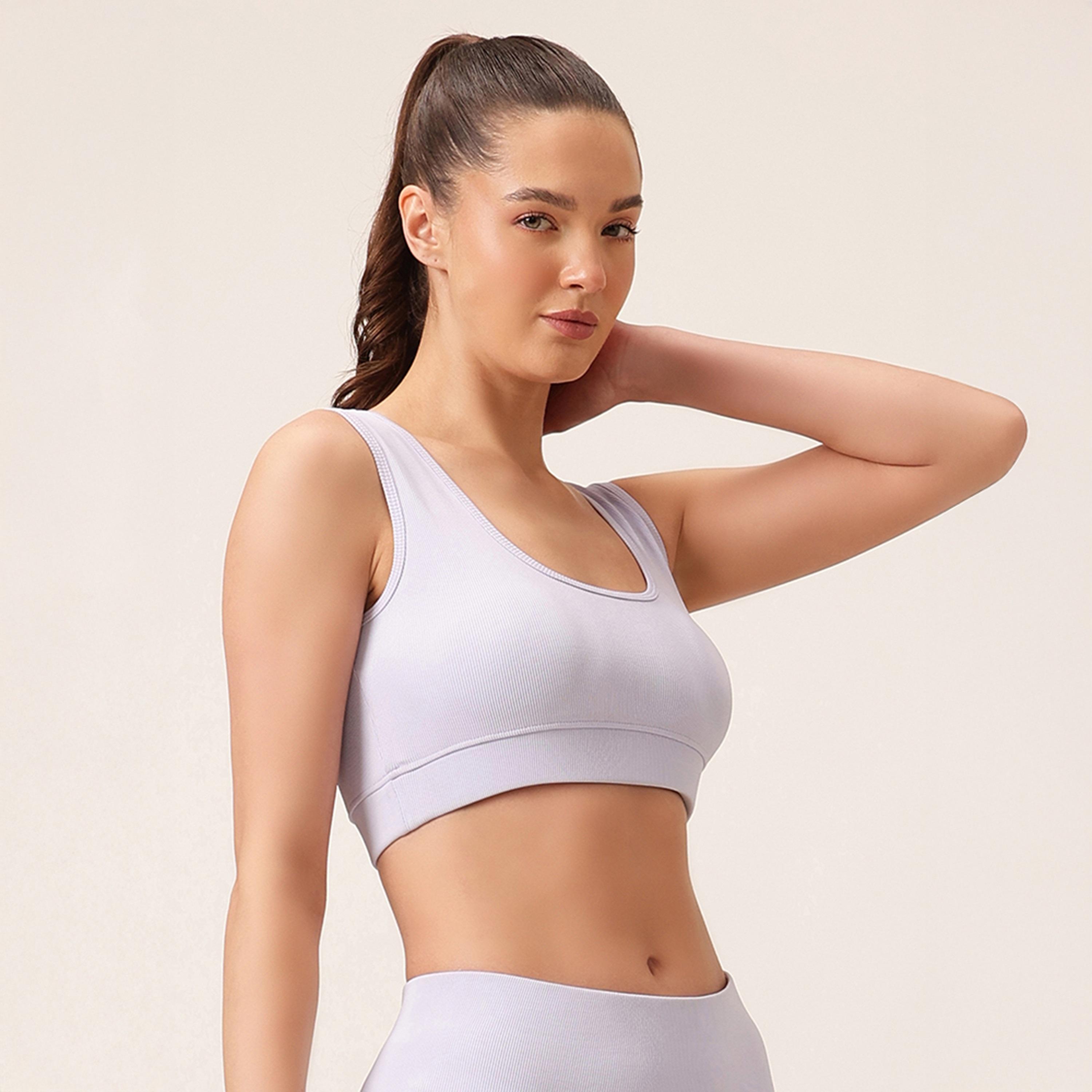 Clovia Medium Impact Ribbed Women's Sports Bra in Lilac with Removable Cups-women-clothing-lingerie-bras-image-3